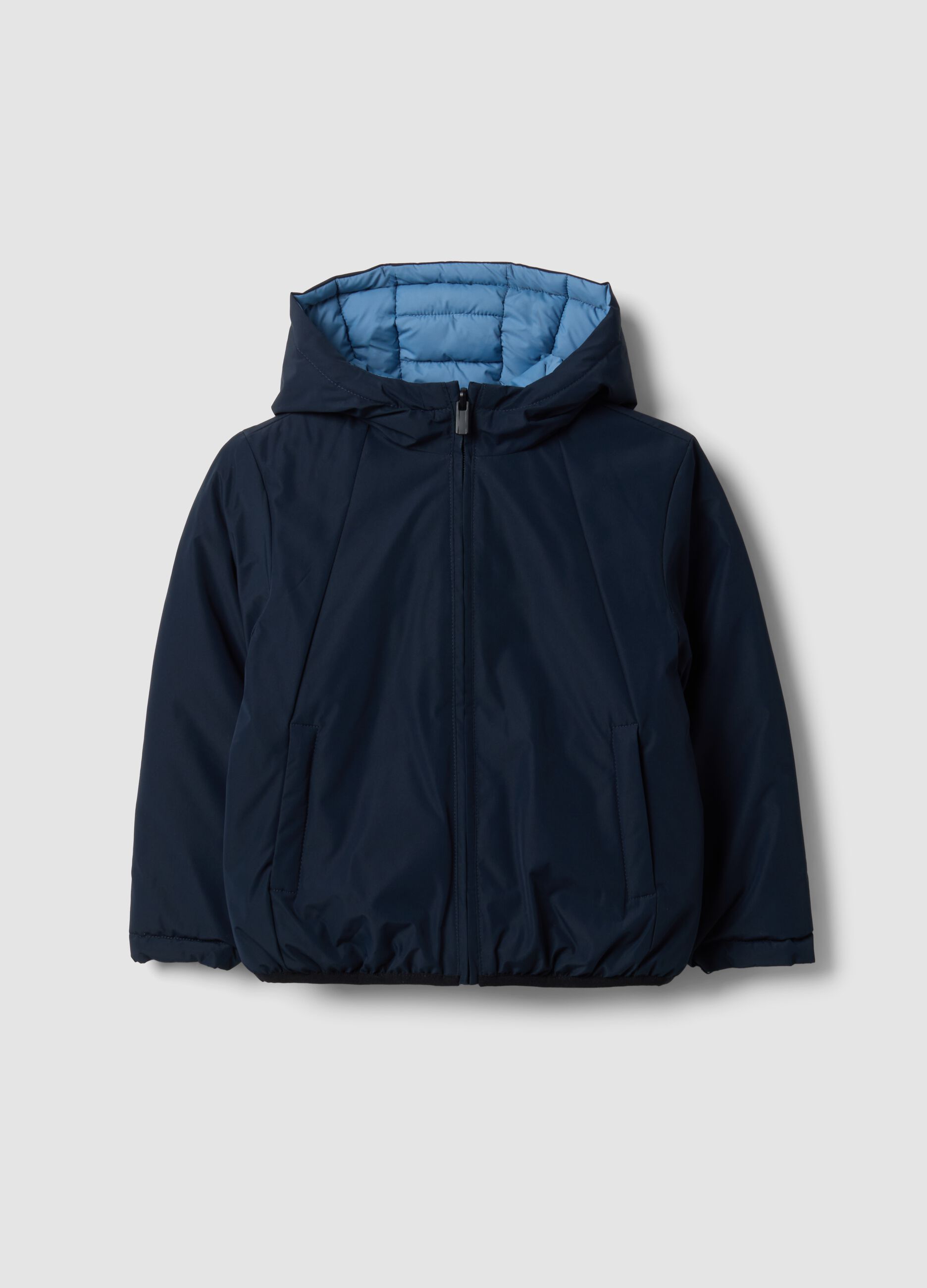 Reversible ultralight hooded zip jacket in light blue for boys