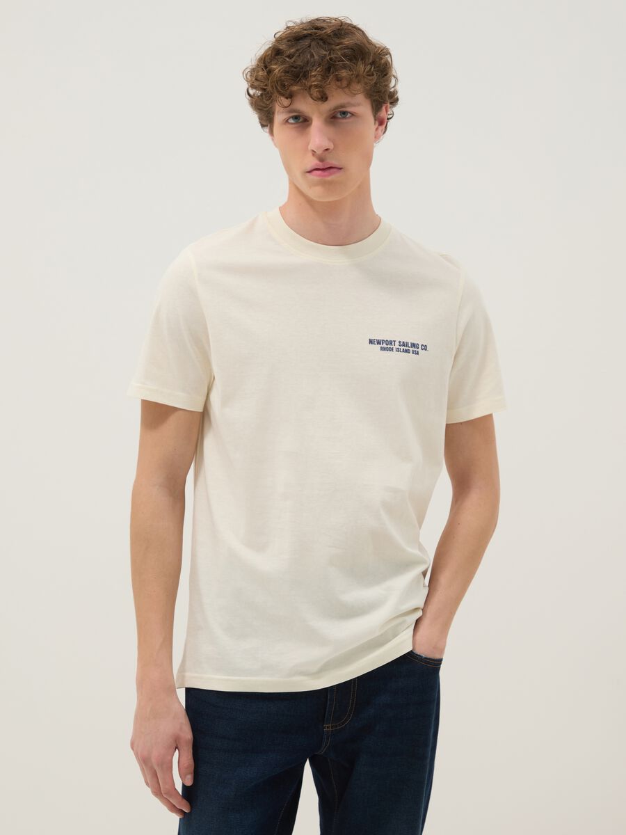 Beige pure cotton regular-fit T-shirt with nautical print_0