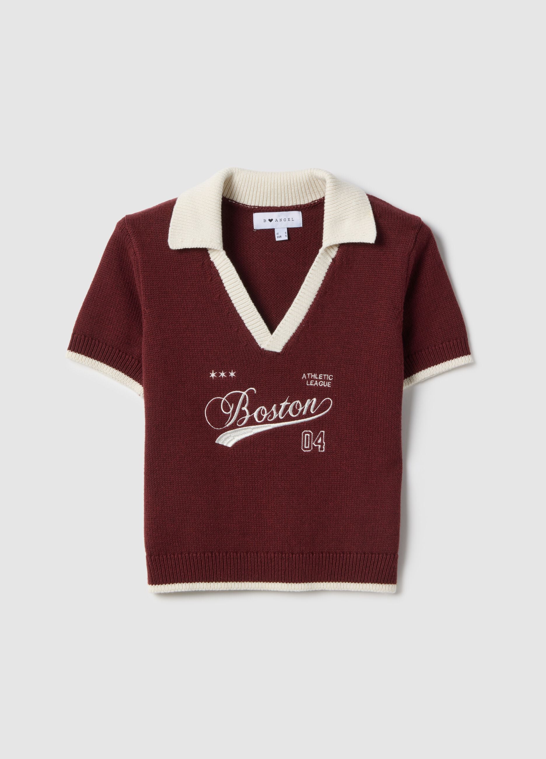 Red cotton blend regular fit polo collar shirt with lettering