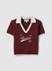 Red cotton blend regular fit polo collar shirt with lettering_4