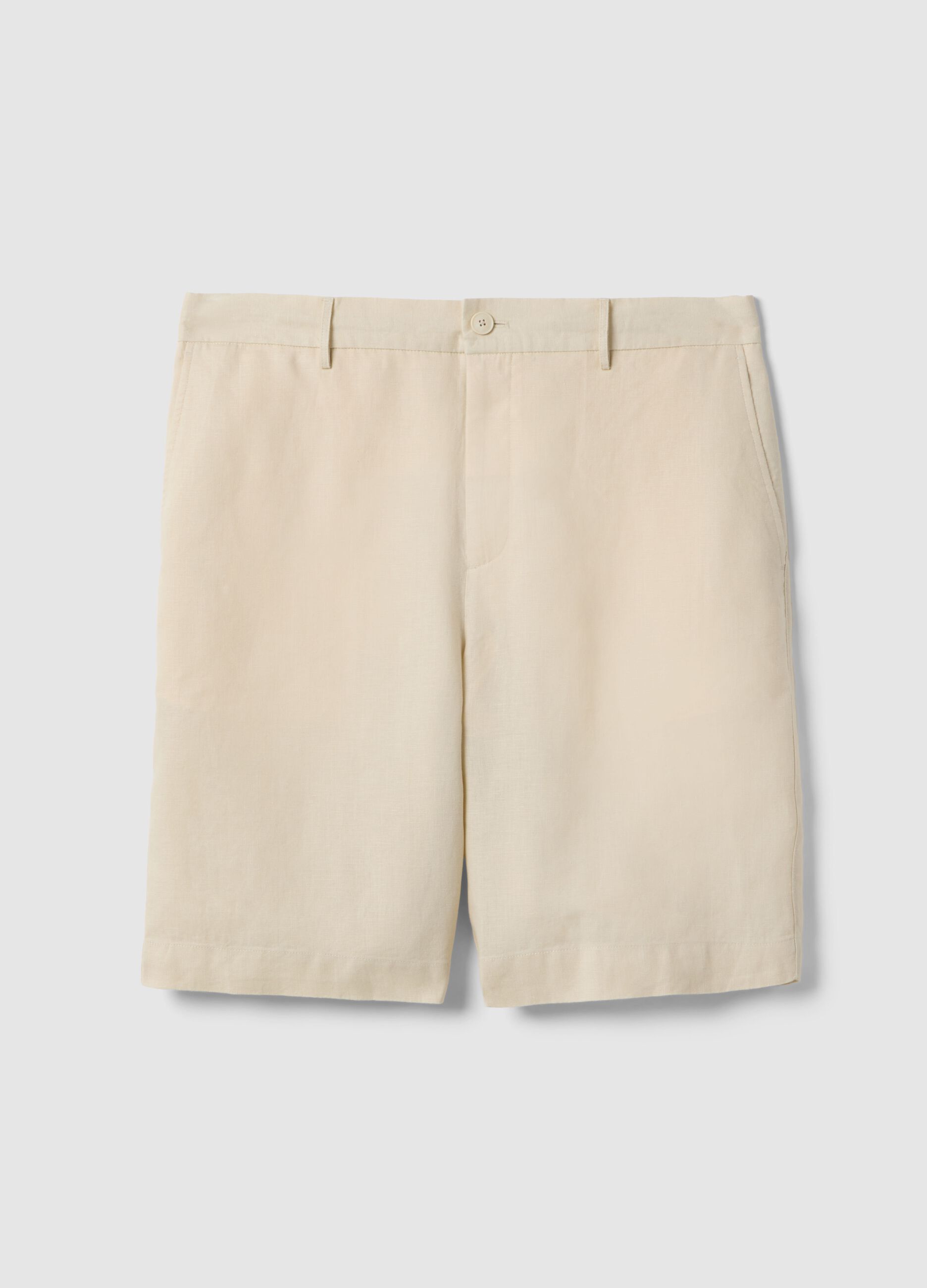 Pure Linen White Bermuda Shorts Regular Fit