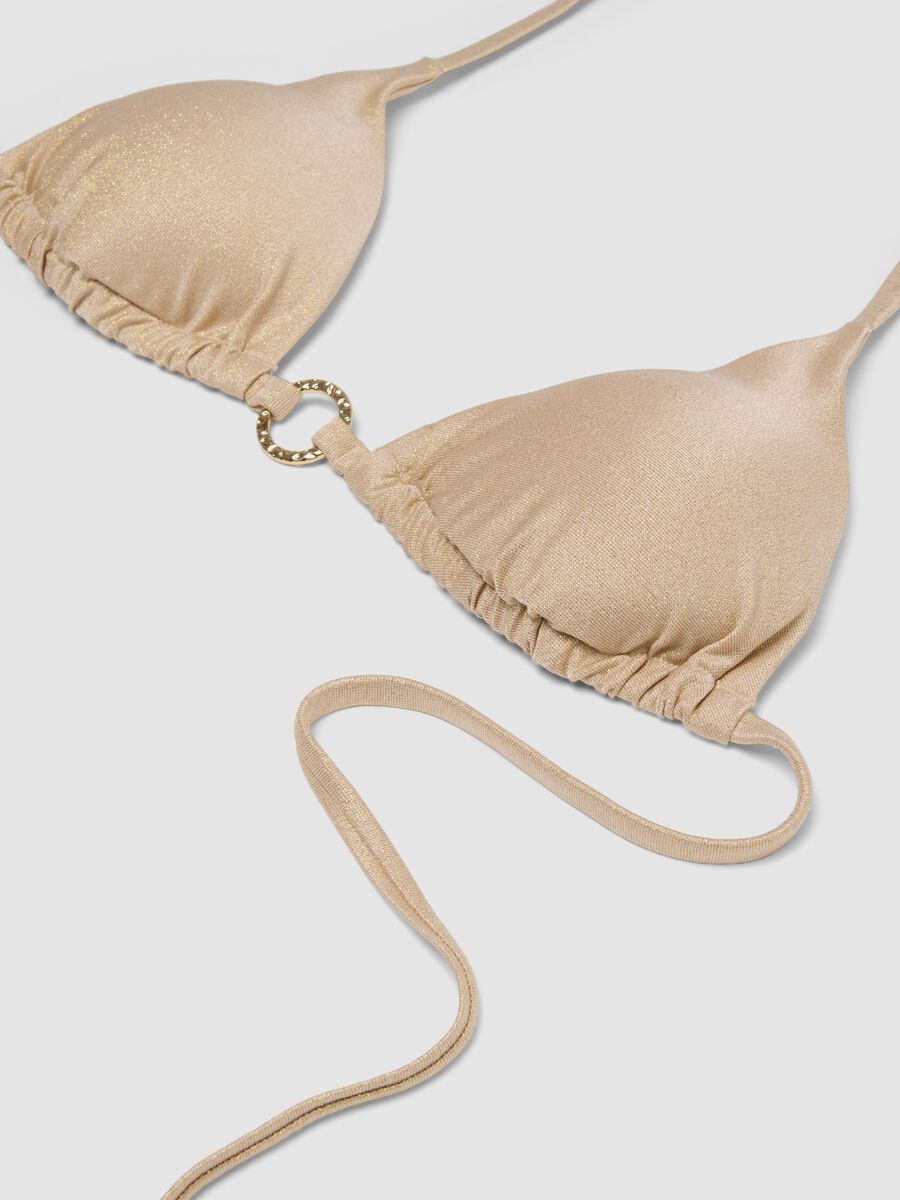 Beige glitter-textured stretch triangle bikini top_5