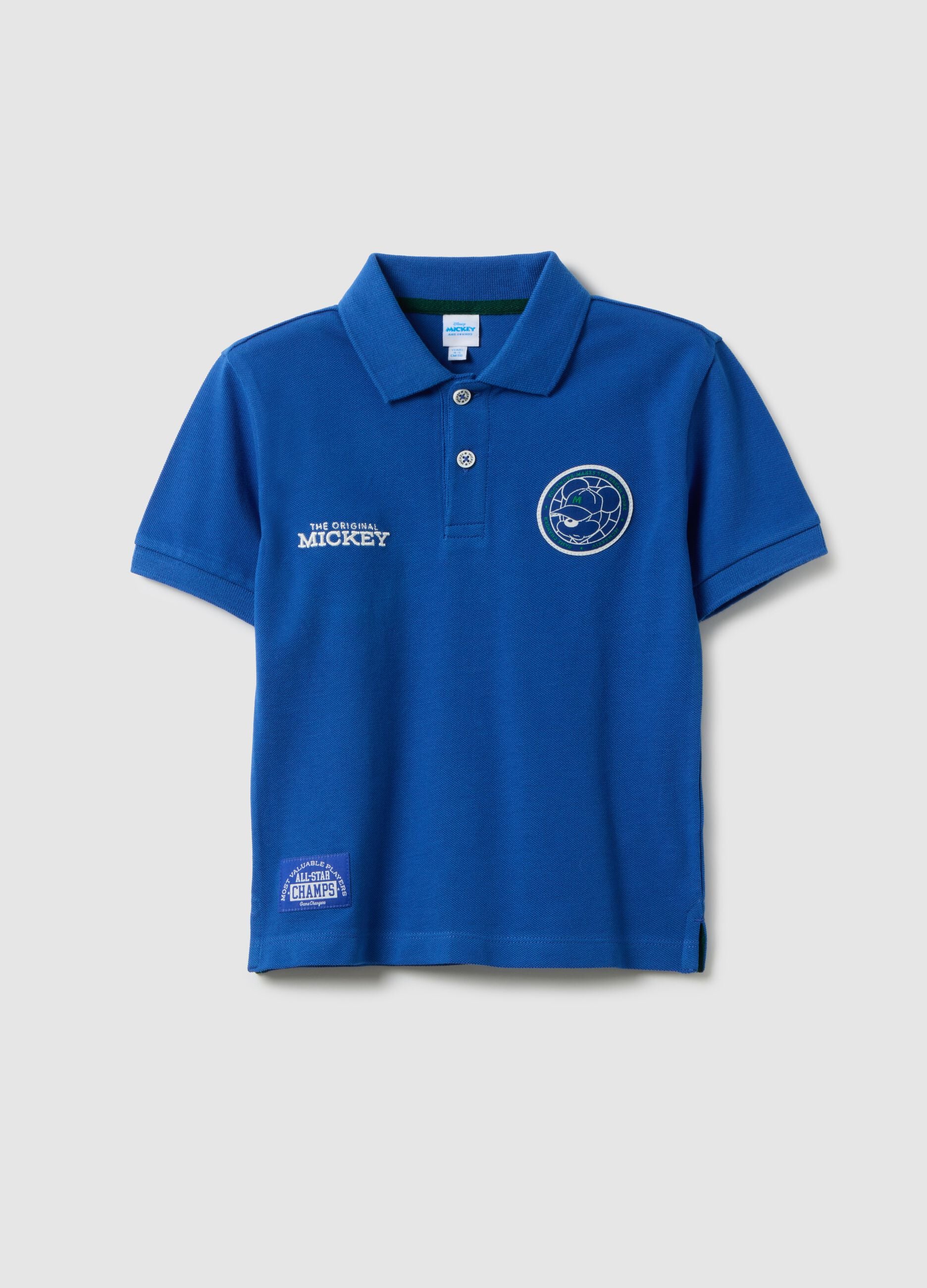 Children's blue polo shirt in pure cotton, regular fit with Disney print