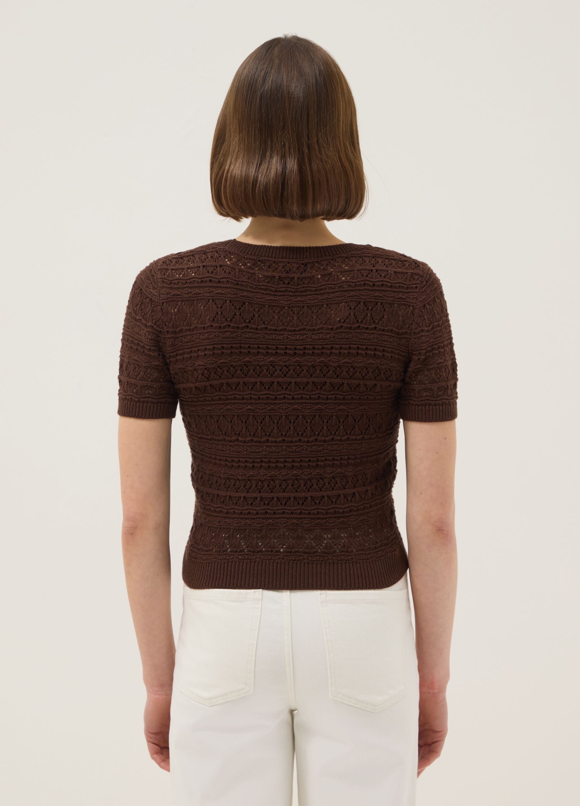 Brown pure cotton regular fit knitted shirt