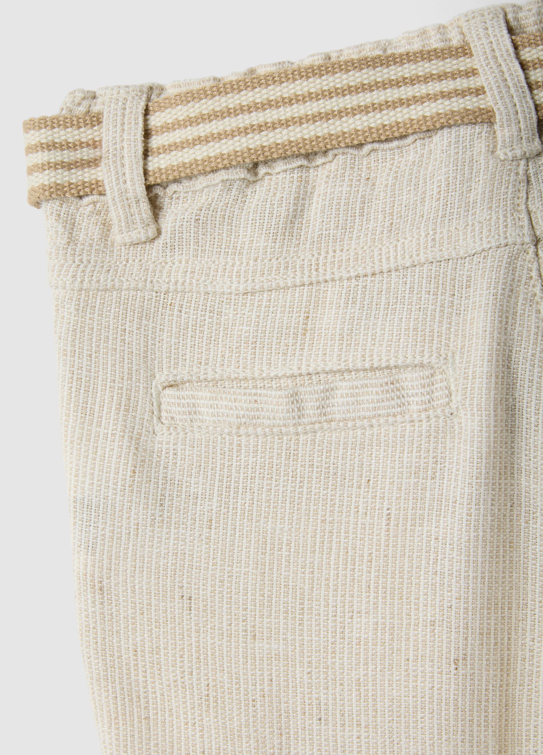 Children's beige regular fit linen-viscose blend trousers
