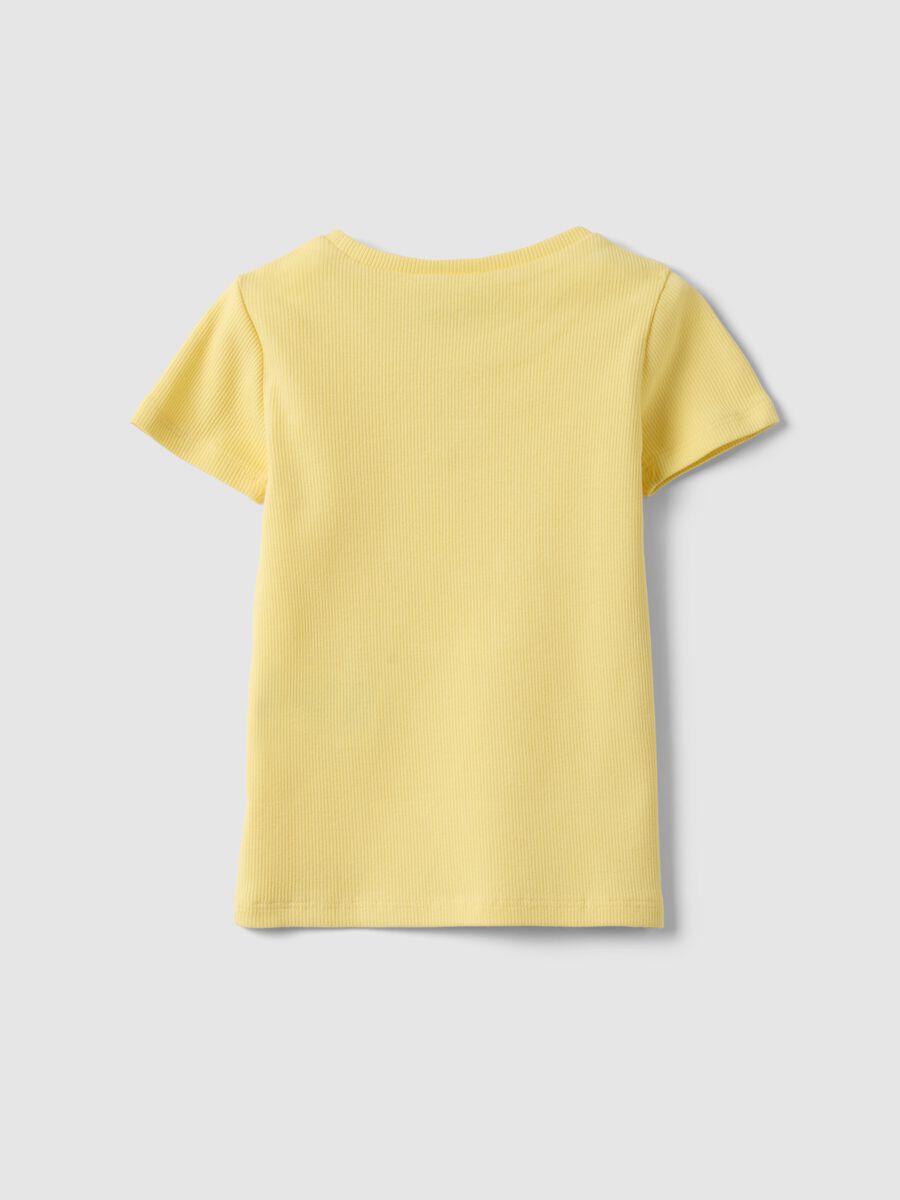 Yellow Stretch Cotton T-Shirt for Girls with Rainbow_1