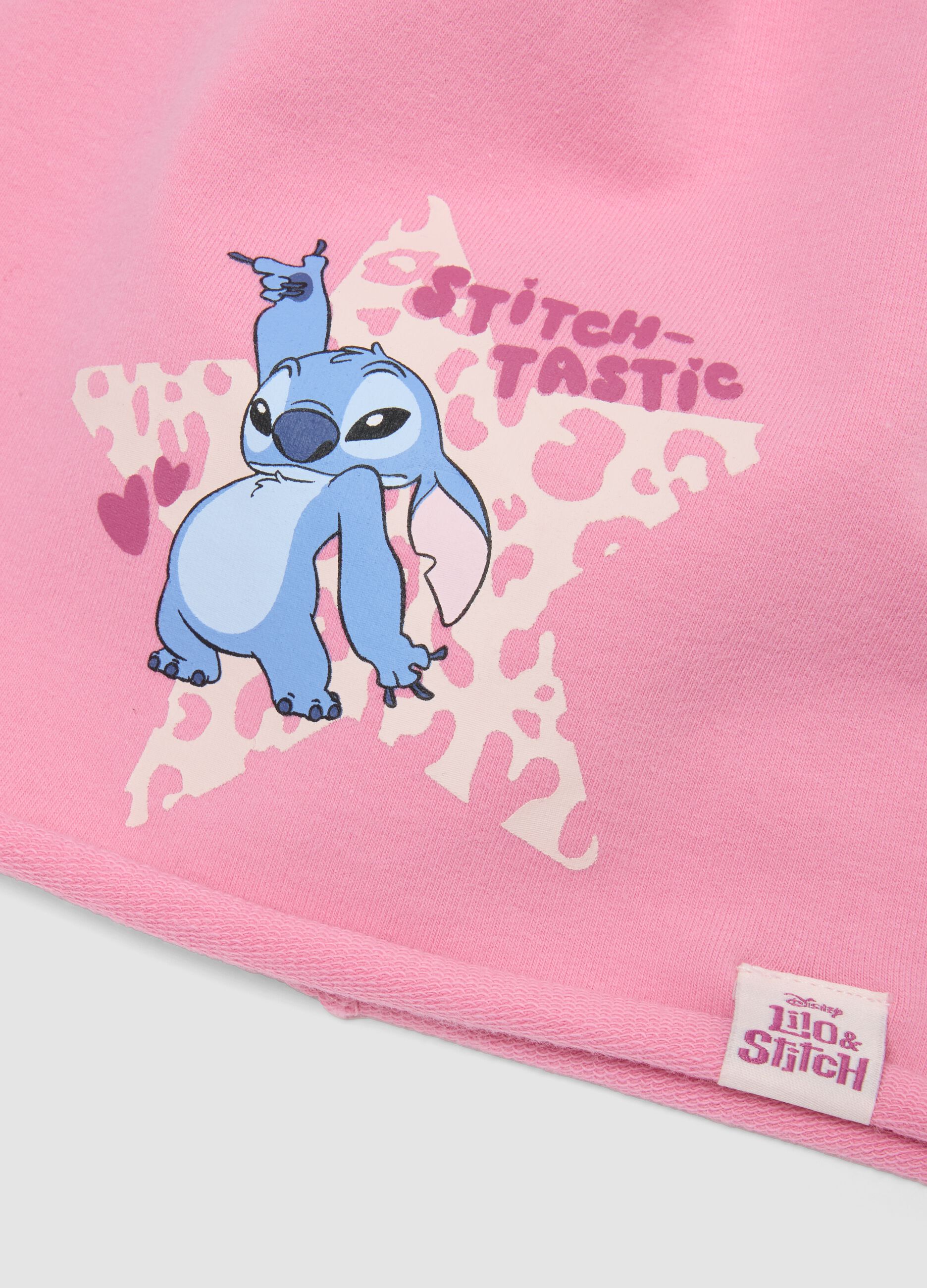 Girls&rsquo; Pink Stretch Cotton Jersey Hat with Lilo & Stitch Print
