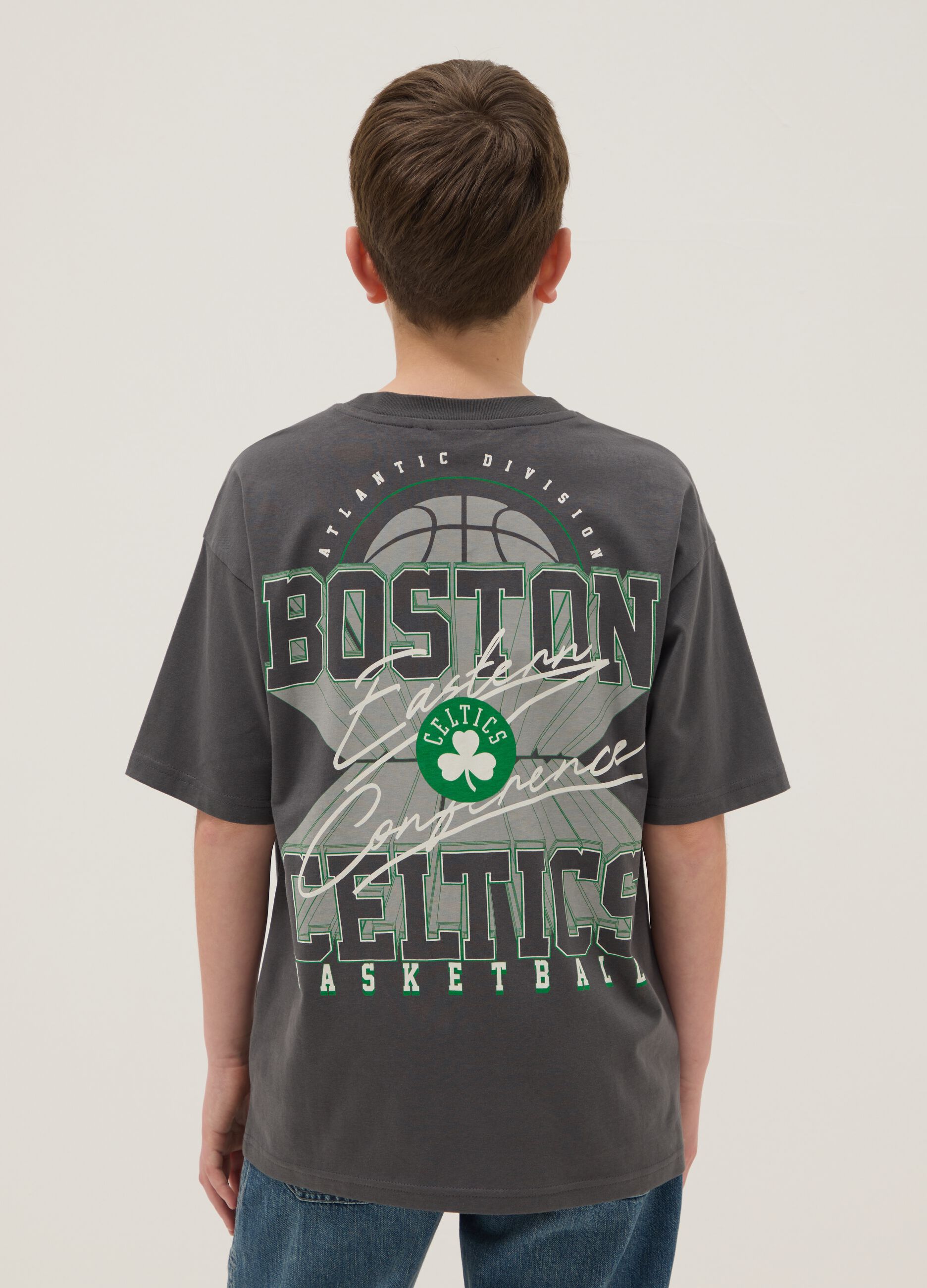 Grey pure cotton oversized fit Boston Celtics kids' t-shirt