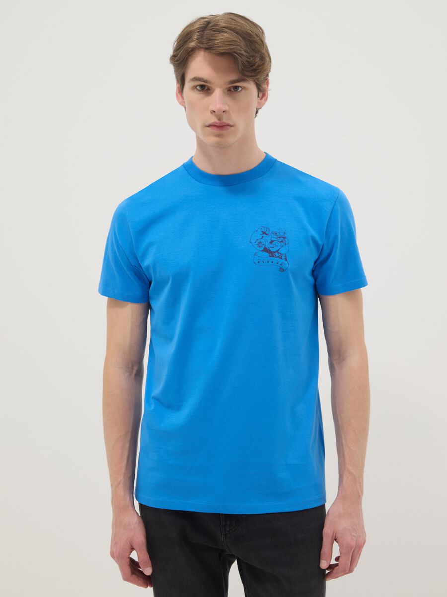 Blue pure cotton regular fit T-shirt with Popeye print_1