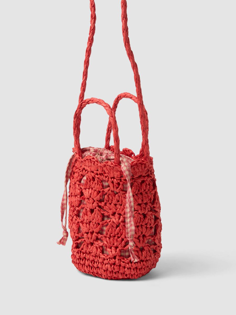 Borsa a spalla arancione in puro tessuto carta con inserto in vichy_1