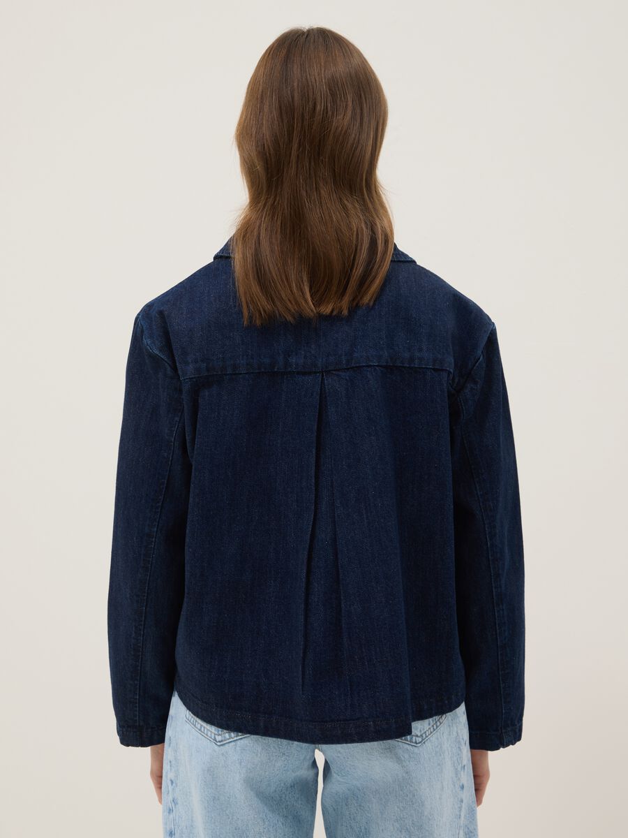 Blue regular fit pure cotton denim jacket with pockets_2