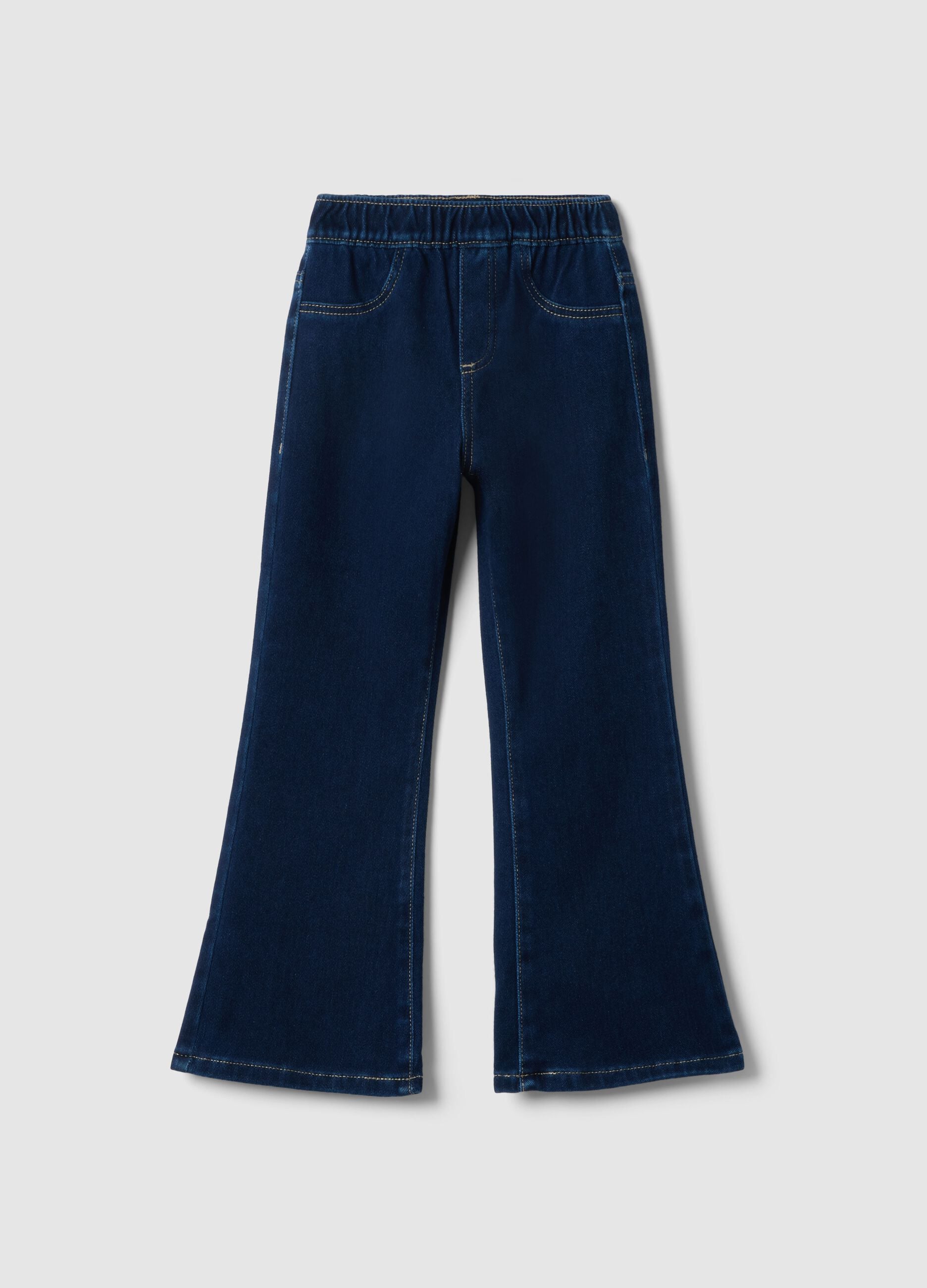 Girls' blue stretch cotton flare fit jeggings