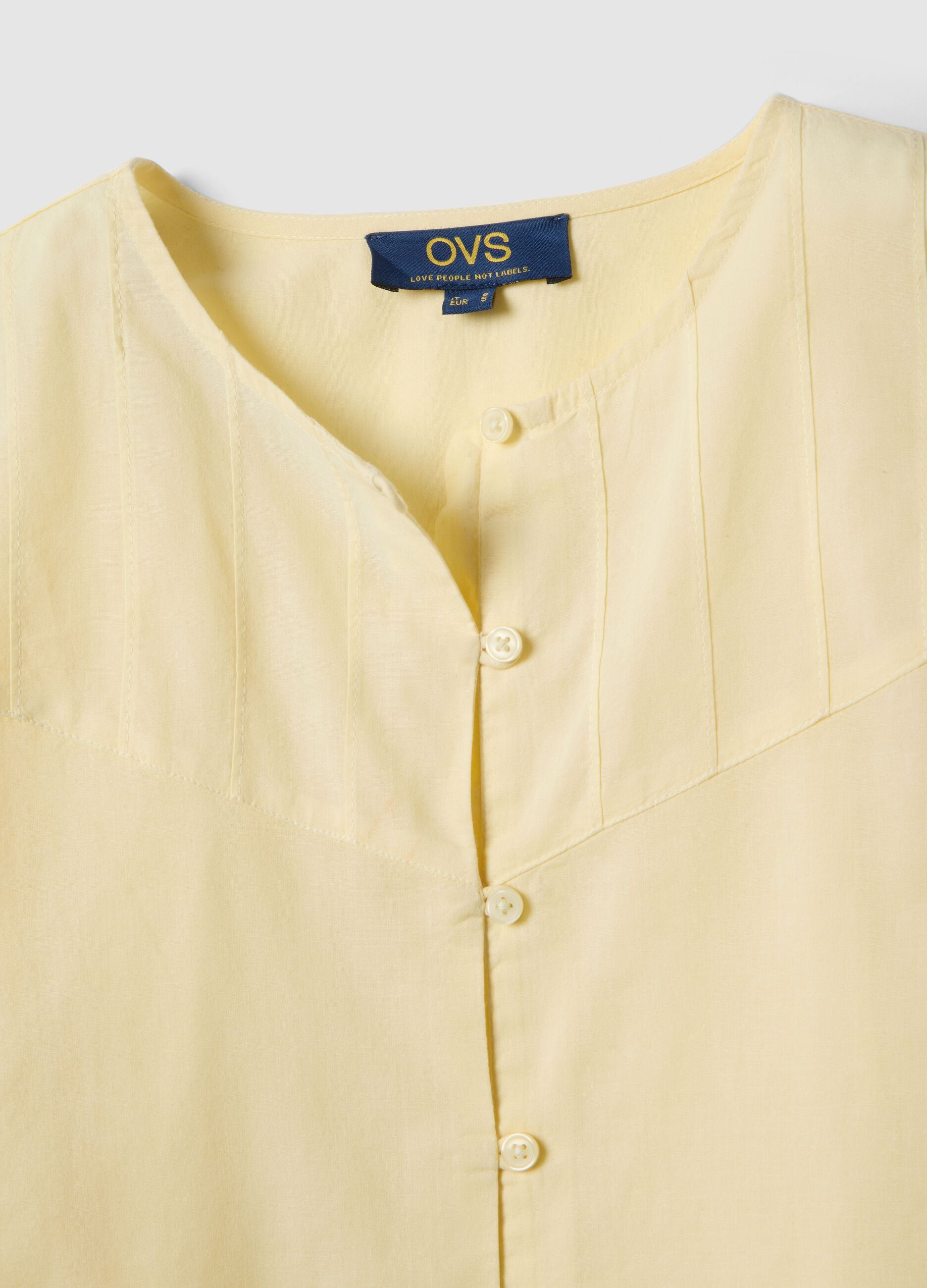 Beige pure cotton regular fit shirt with buttons and rounded collar