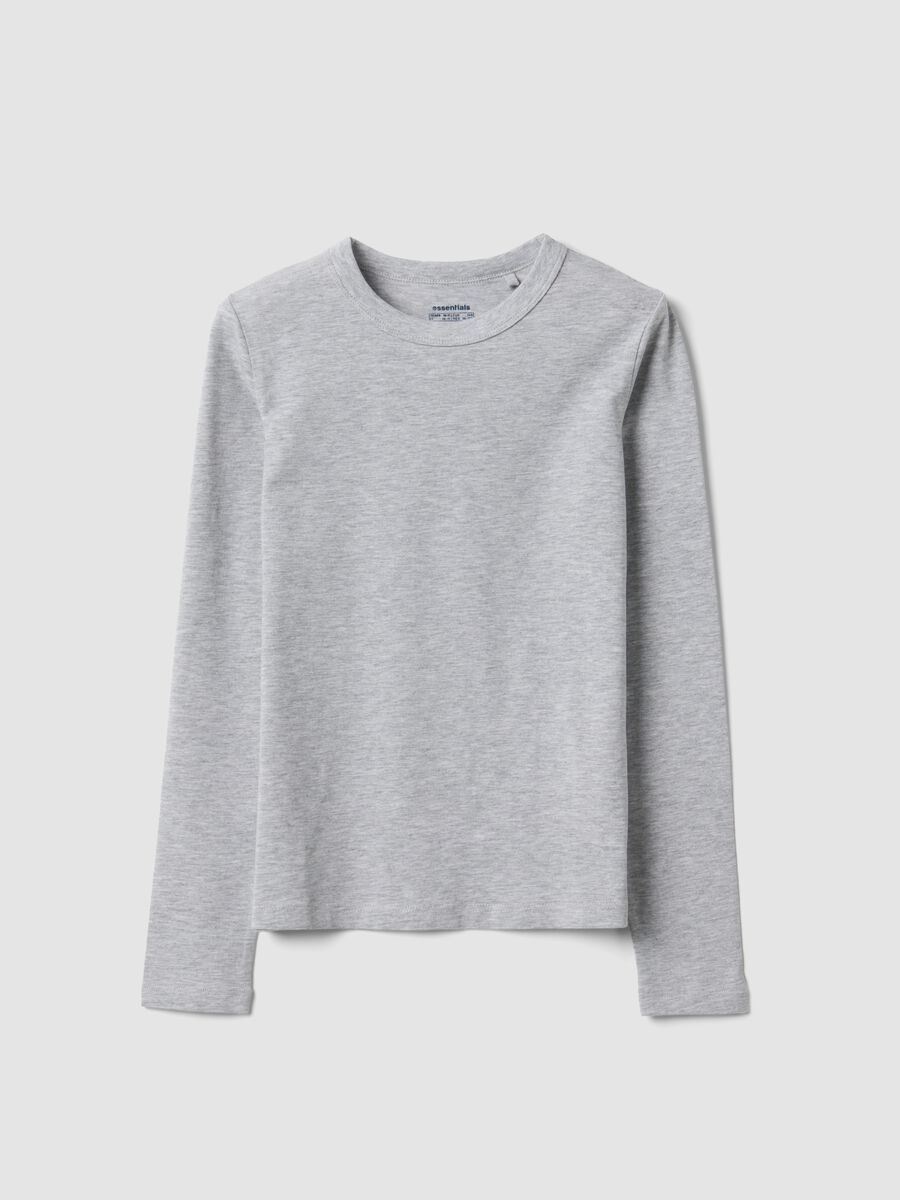 T-shirt grigia in cotone organico e viscosa elasticizzato con collo a costine per ragazza_4