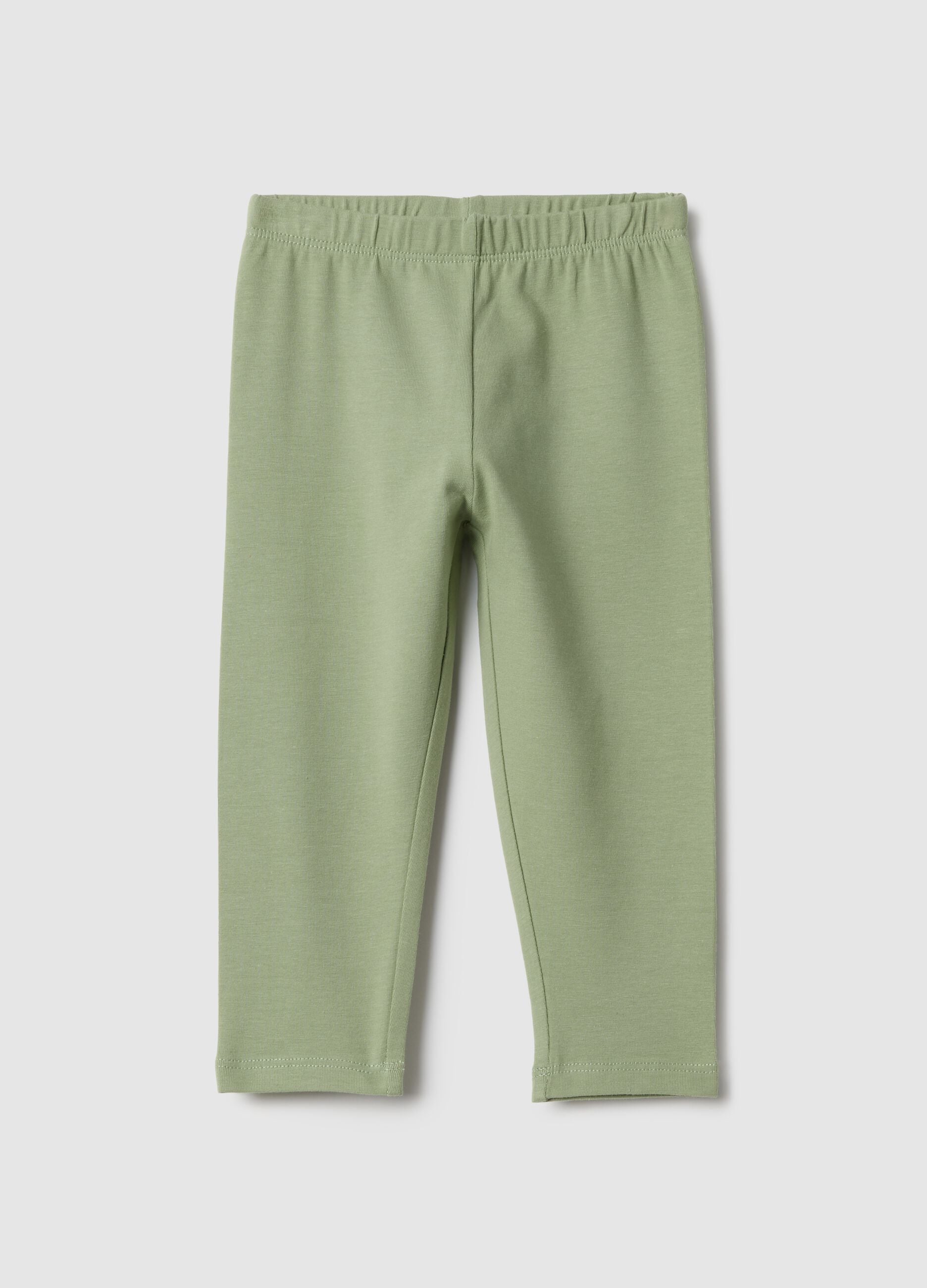 Girls' green stretch cotton slim fit leggings
