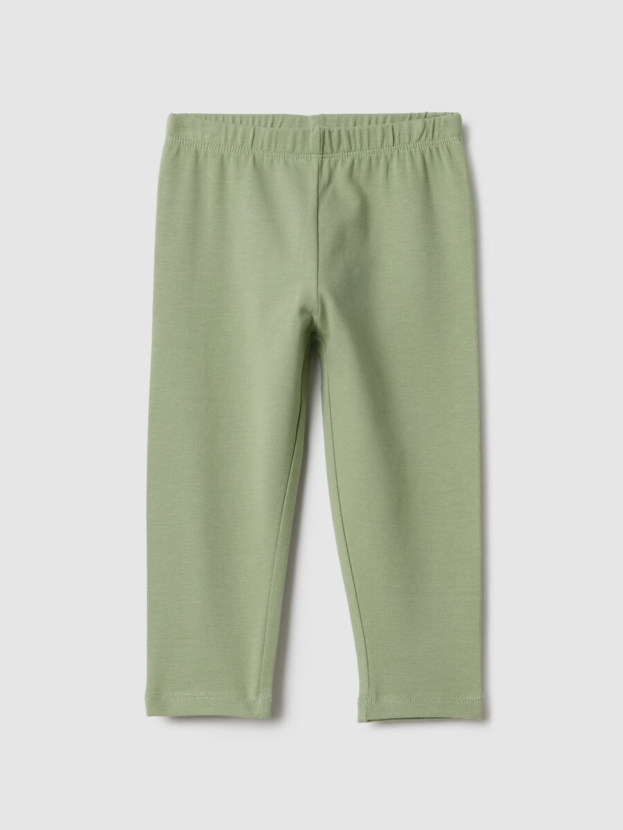 Girls' green stretch cotton slim fit leggings_0