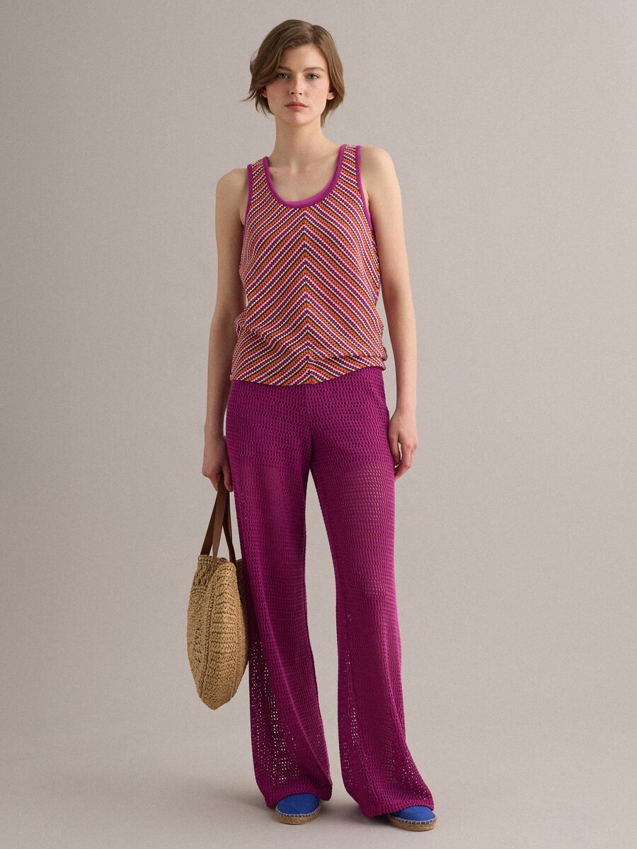 Purple viscose-blend crochet palazzo trousers, regular fit_0