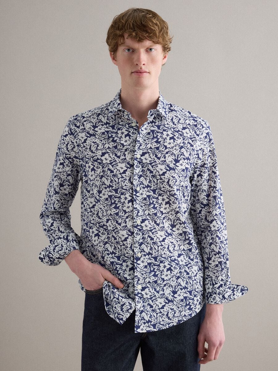 Multicolour pure cotton shirt with regular fit and floral pattern_0