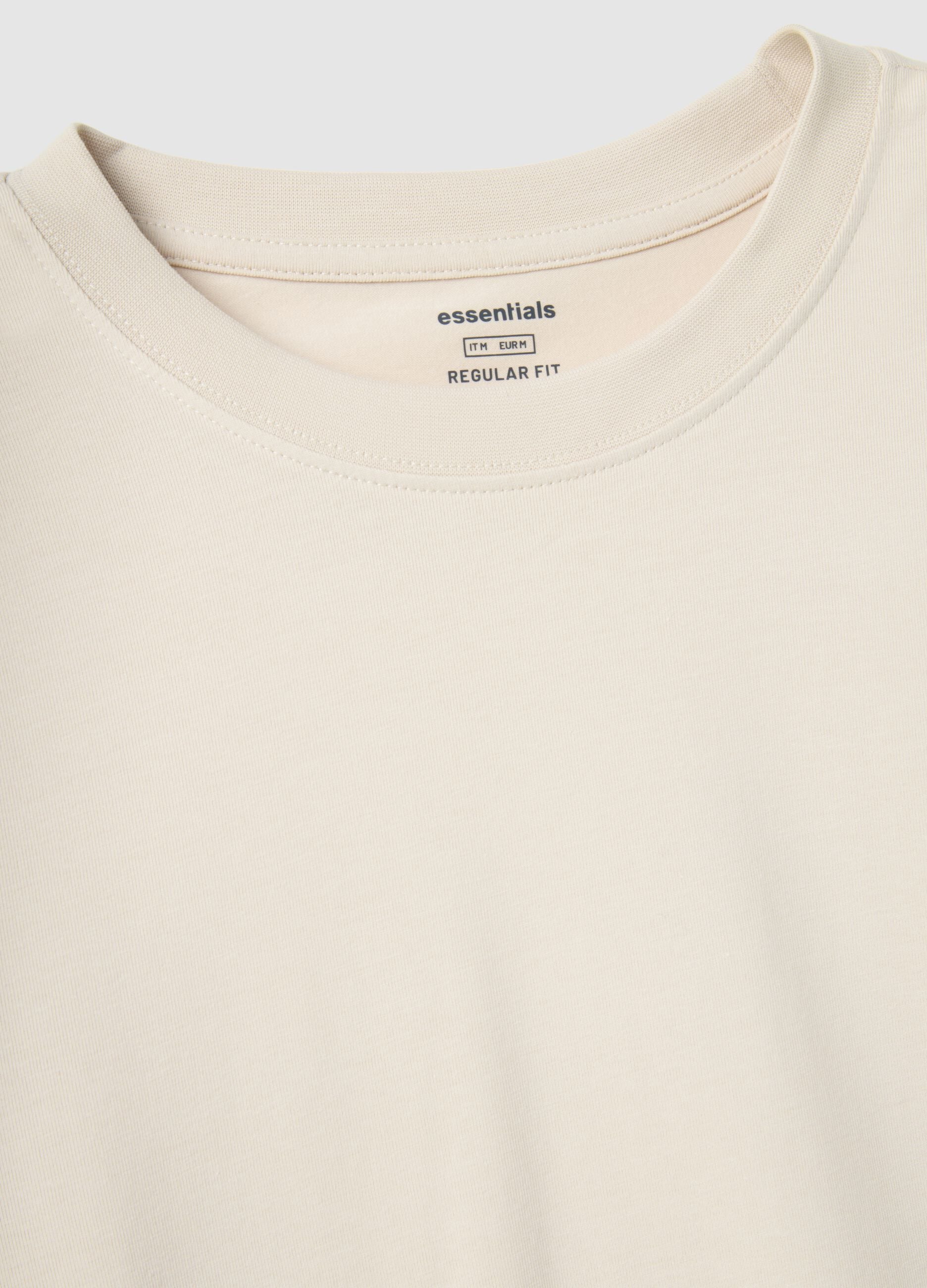 Beige long-sleeve stretch cotton regular fit t-shirt