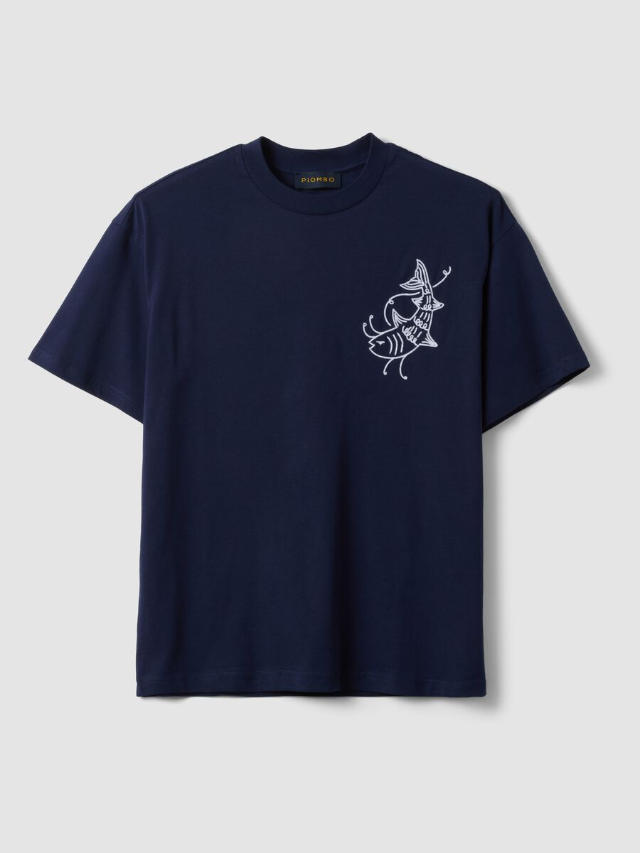 Blue pure cotton relaxed-fit T-shirt with embroidered detail_4