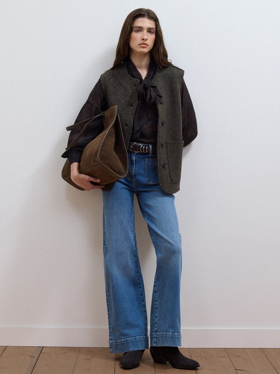 Jeans blu wide leg in cotone elasticizzato_0
