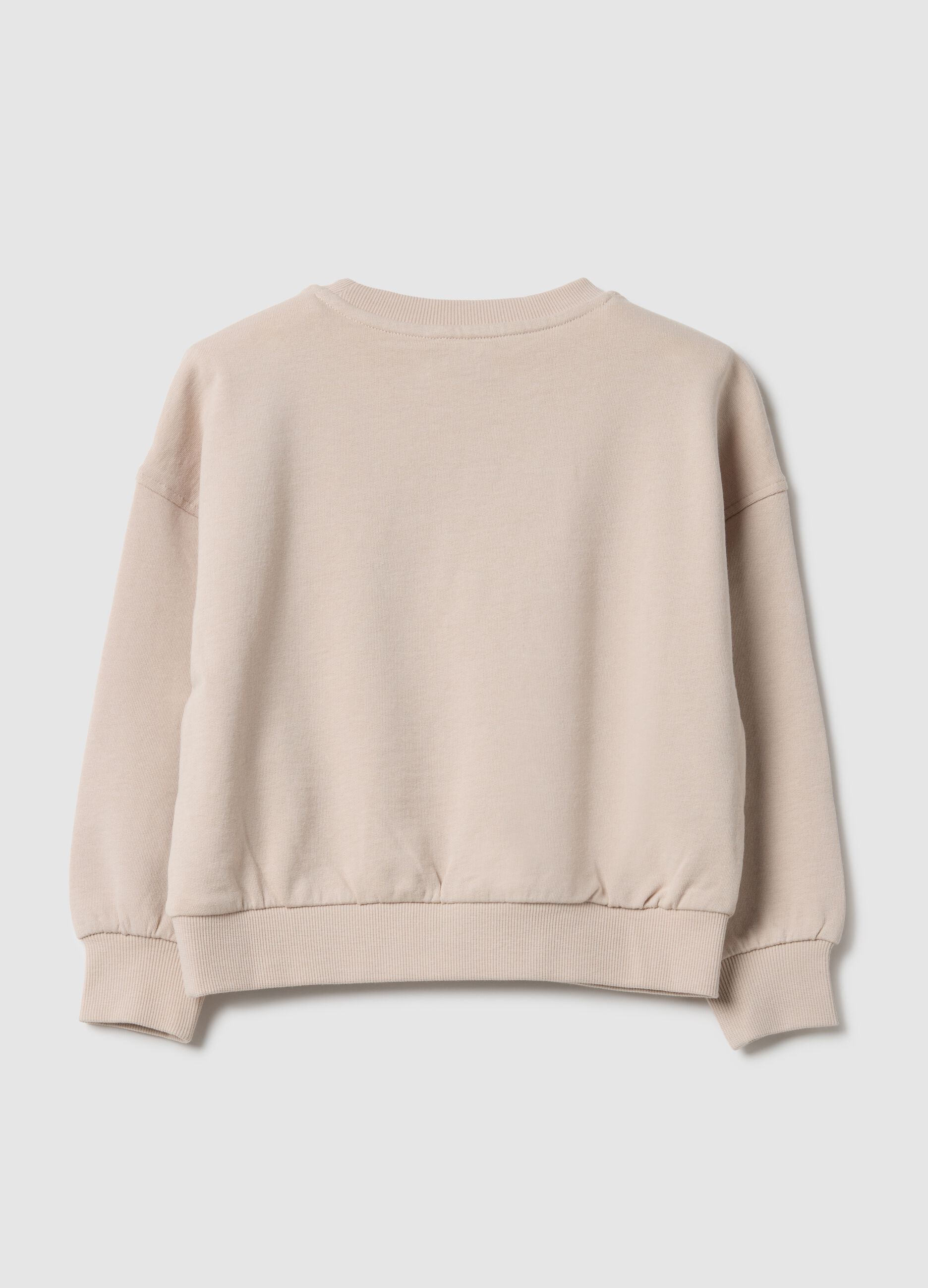 Beige pure cotton sweatshirt regular fit with print for girls
