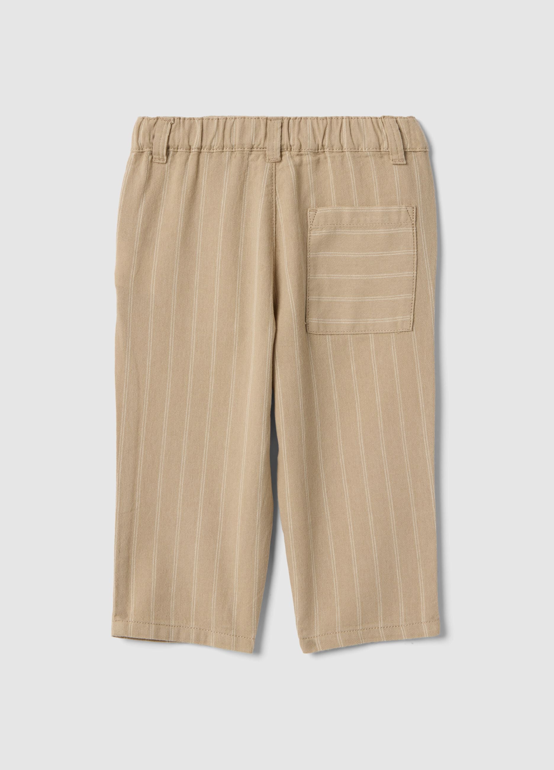Beige striped pure cotton trousers for baby regular fit