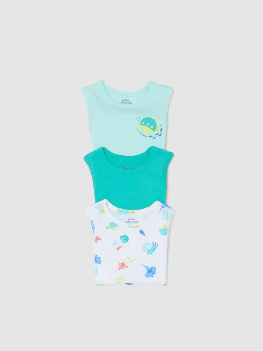 Tripack body senza maniche in puro cotone multicolor da neonato_3