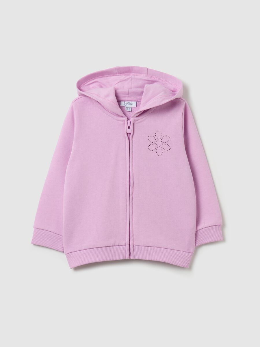 Full-zip sweatshirt in French terry with hood and diamant&eacute;s_0