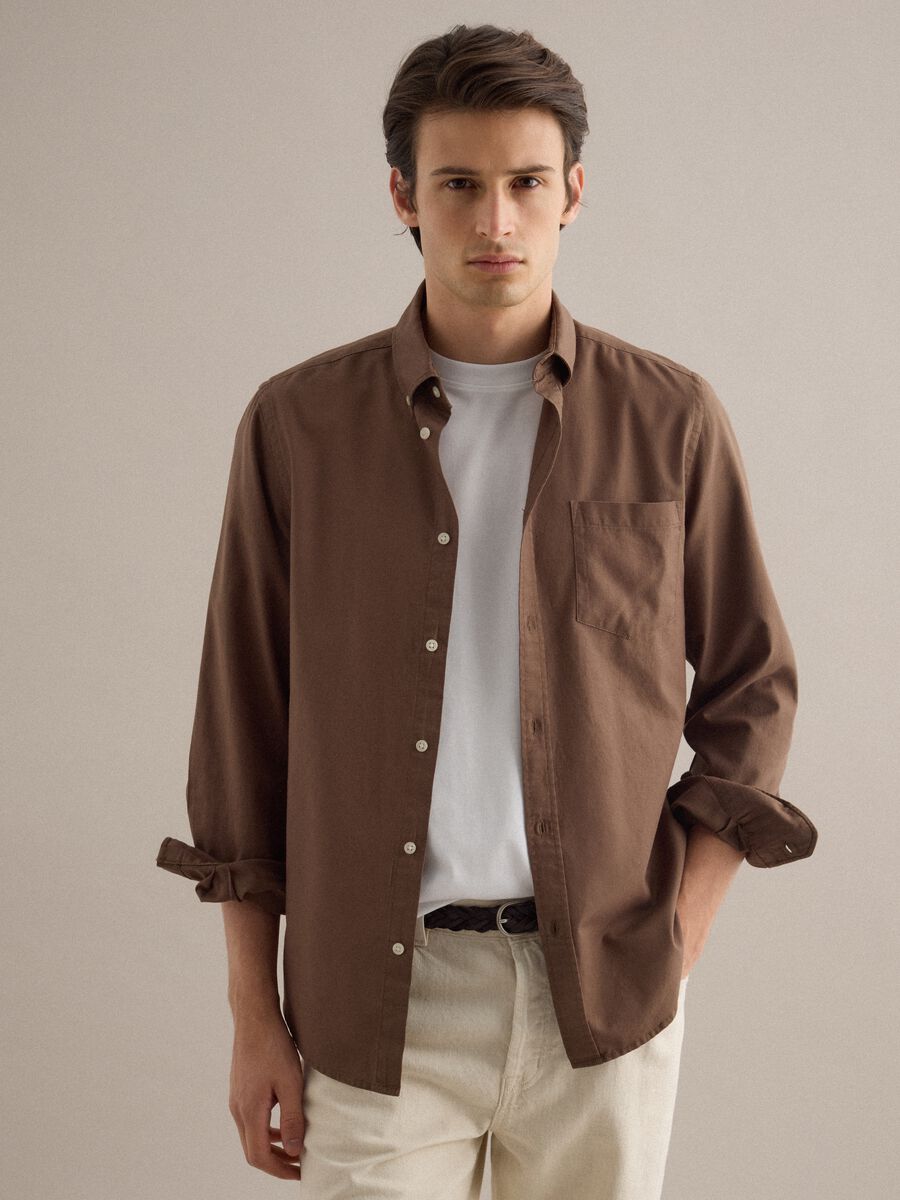 Brown shirt in pure cotton regular fit_0