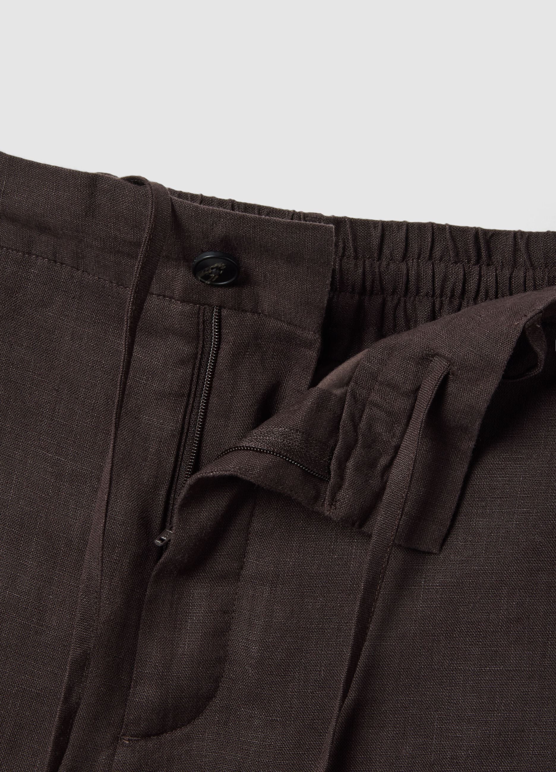 Brown pure linen Bermuda shorts with regular fit