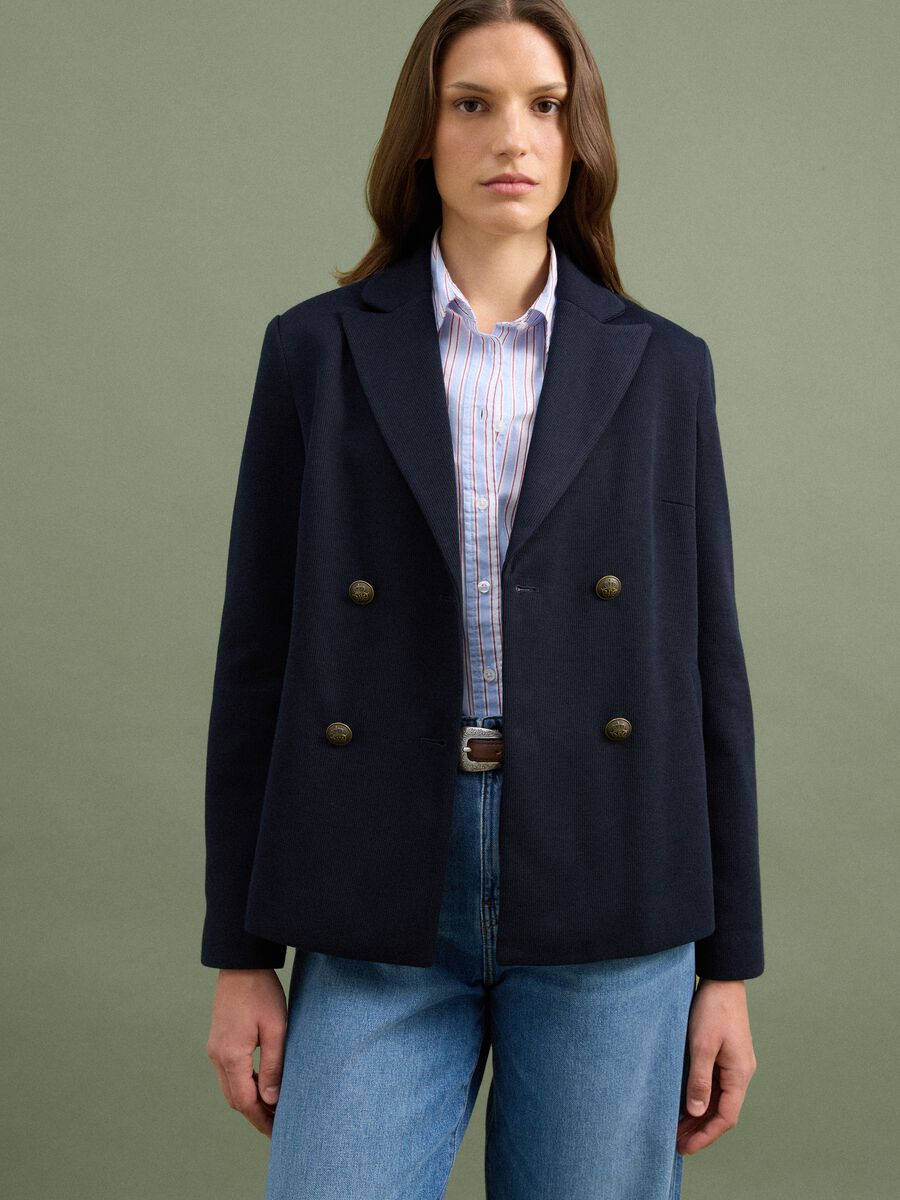 Navy regular-fit double-breasted blazer with classic lapels_0
