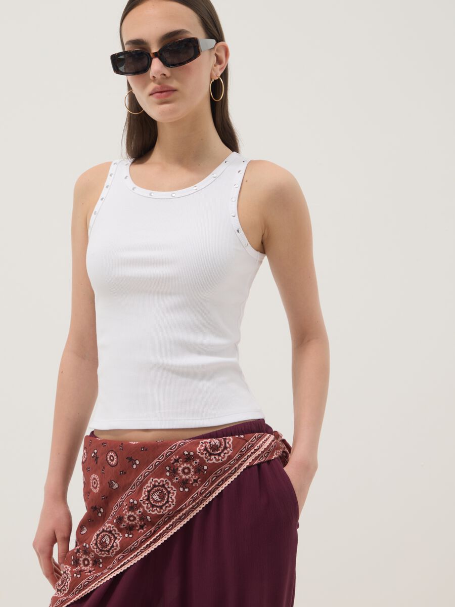 Tank top bianco in cotone elasticizzato_0
