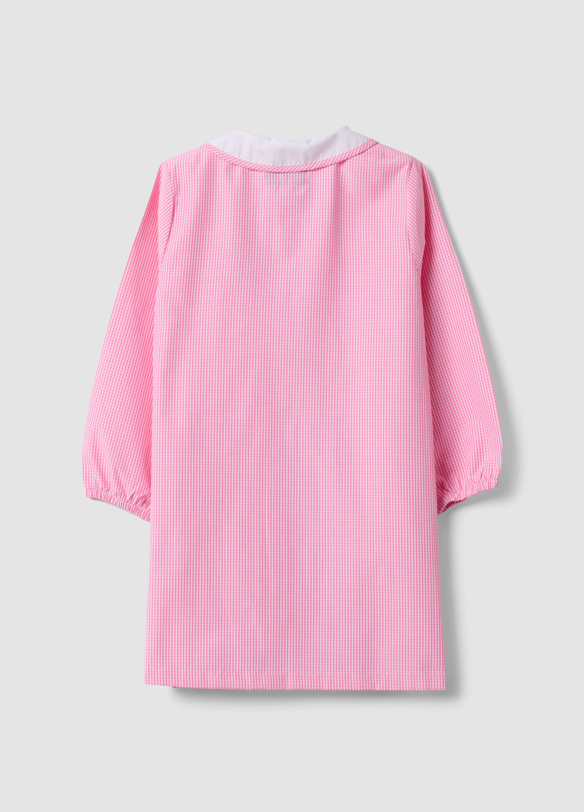 Pink gingham nursery smock with zip and cute animal embroidery