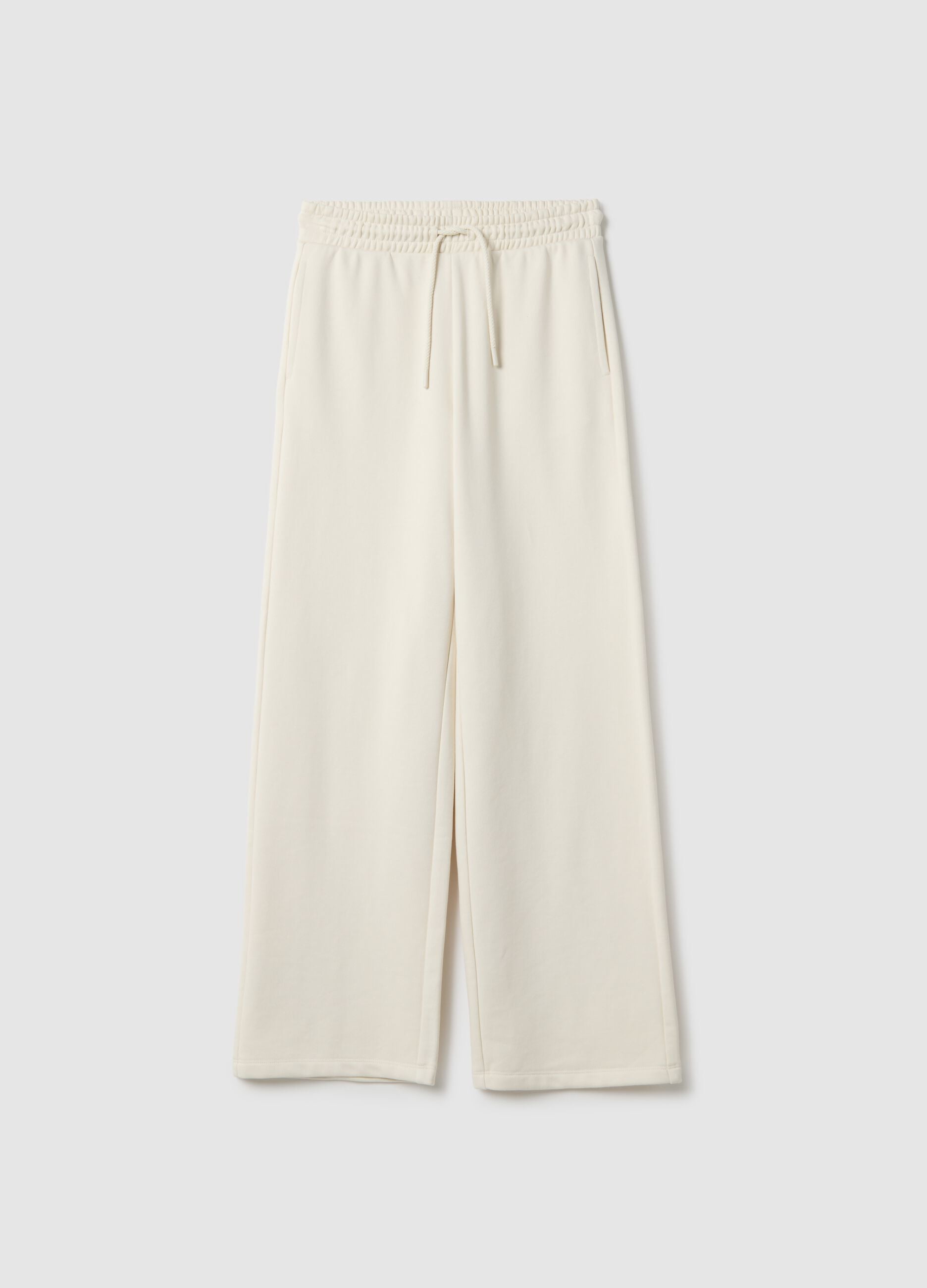 White regular fit cotton blend jogger trousers