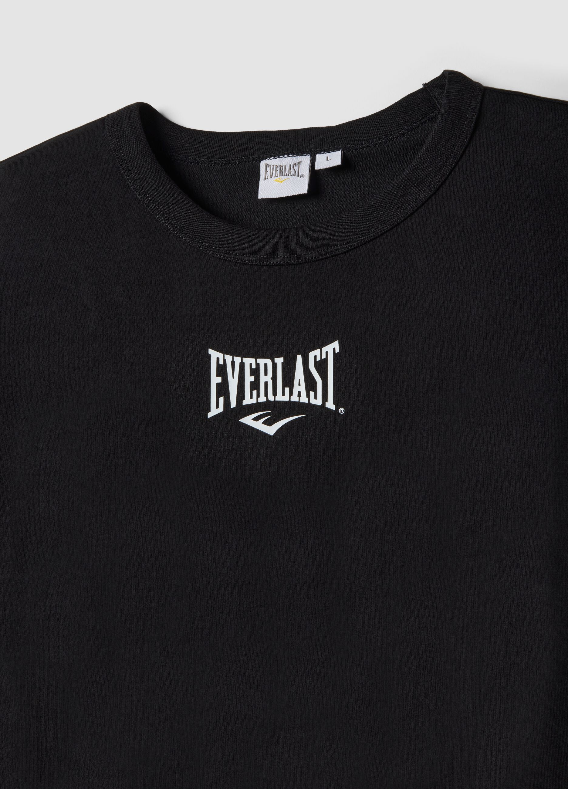 Black regular fit pure cotton t-shirt with Everlast logo