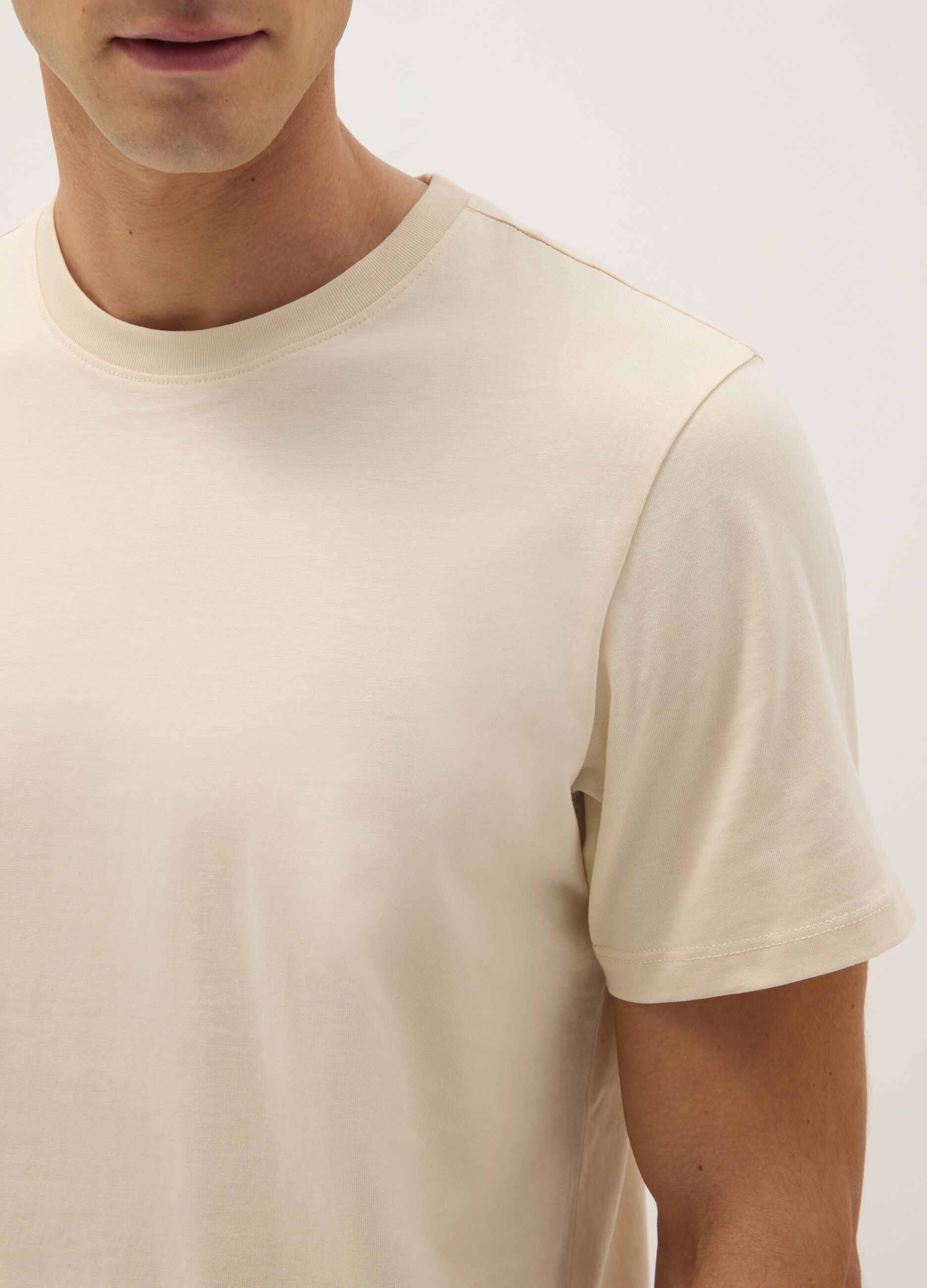 Beige pure cotton T-shirt regular fit