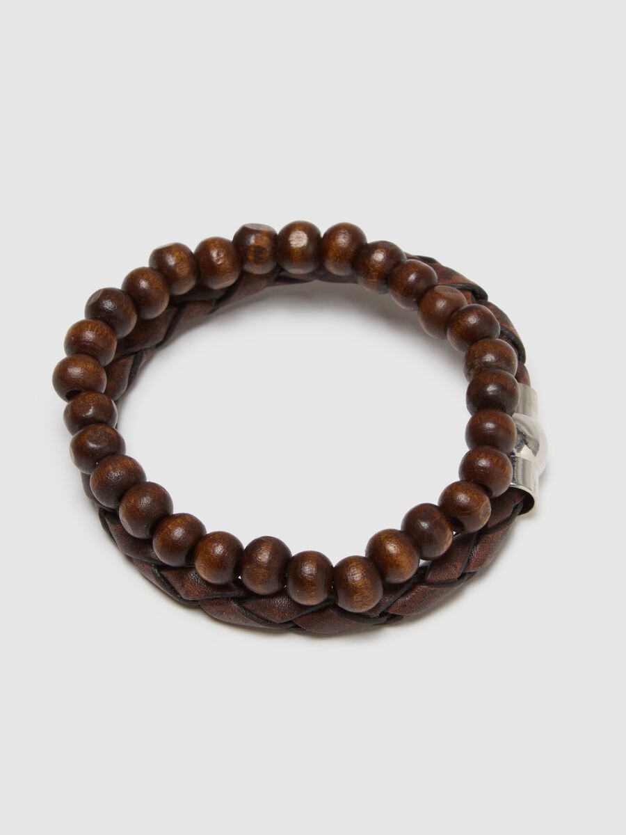 Two-pack of genuine leather and brown wood bracelets_1