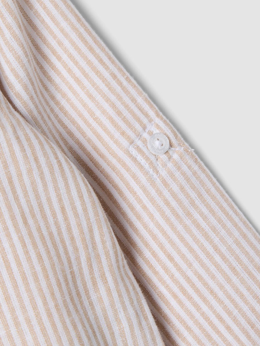 Boys&rsquo; white and beige striped linen-cotton blend shirt_2
