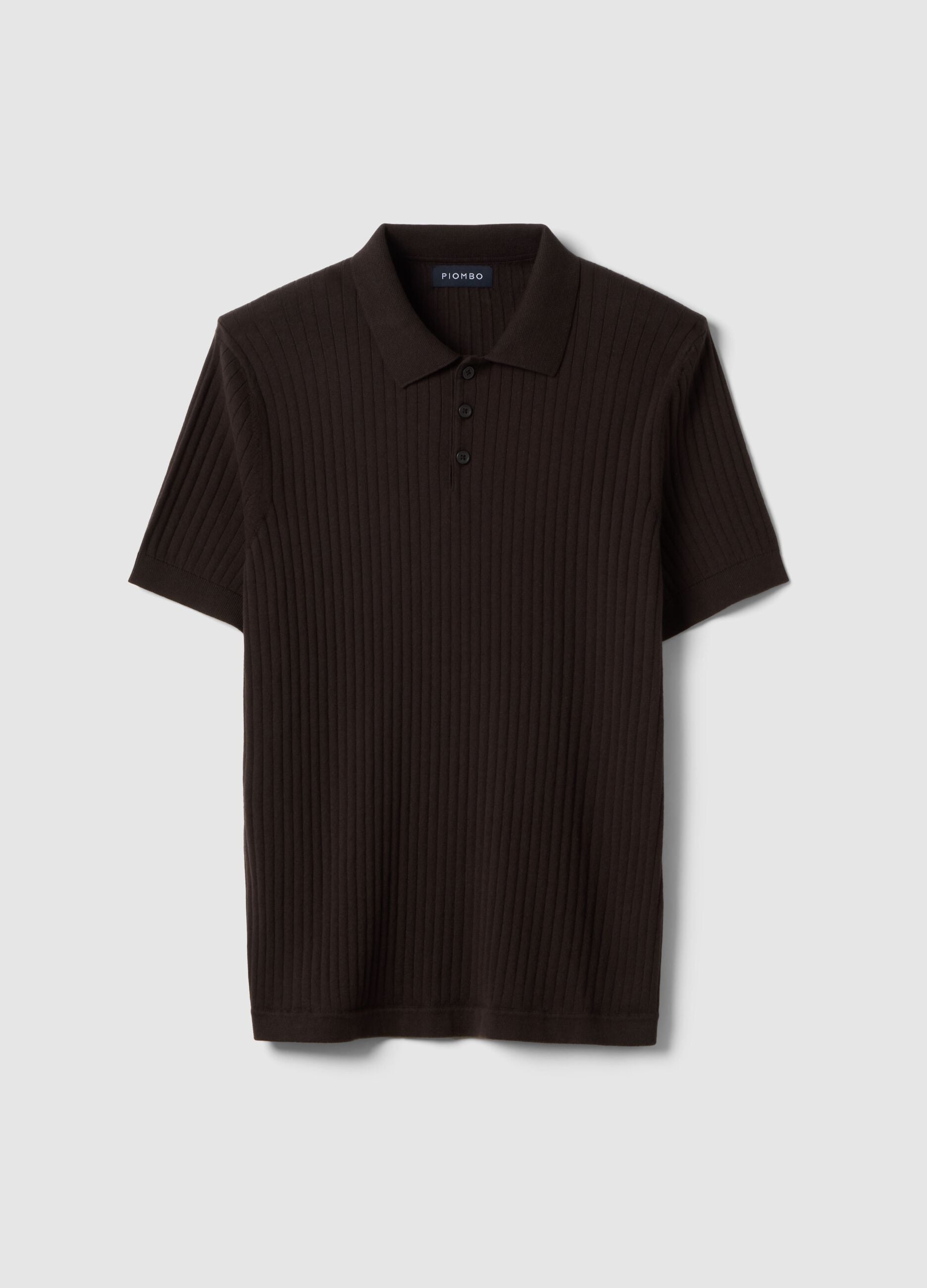 Brown striped short-sleeve pure cotton polo in regular fit
