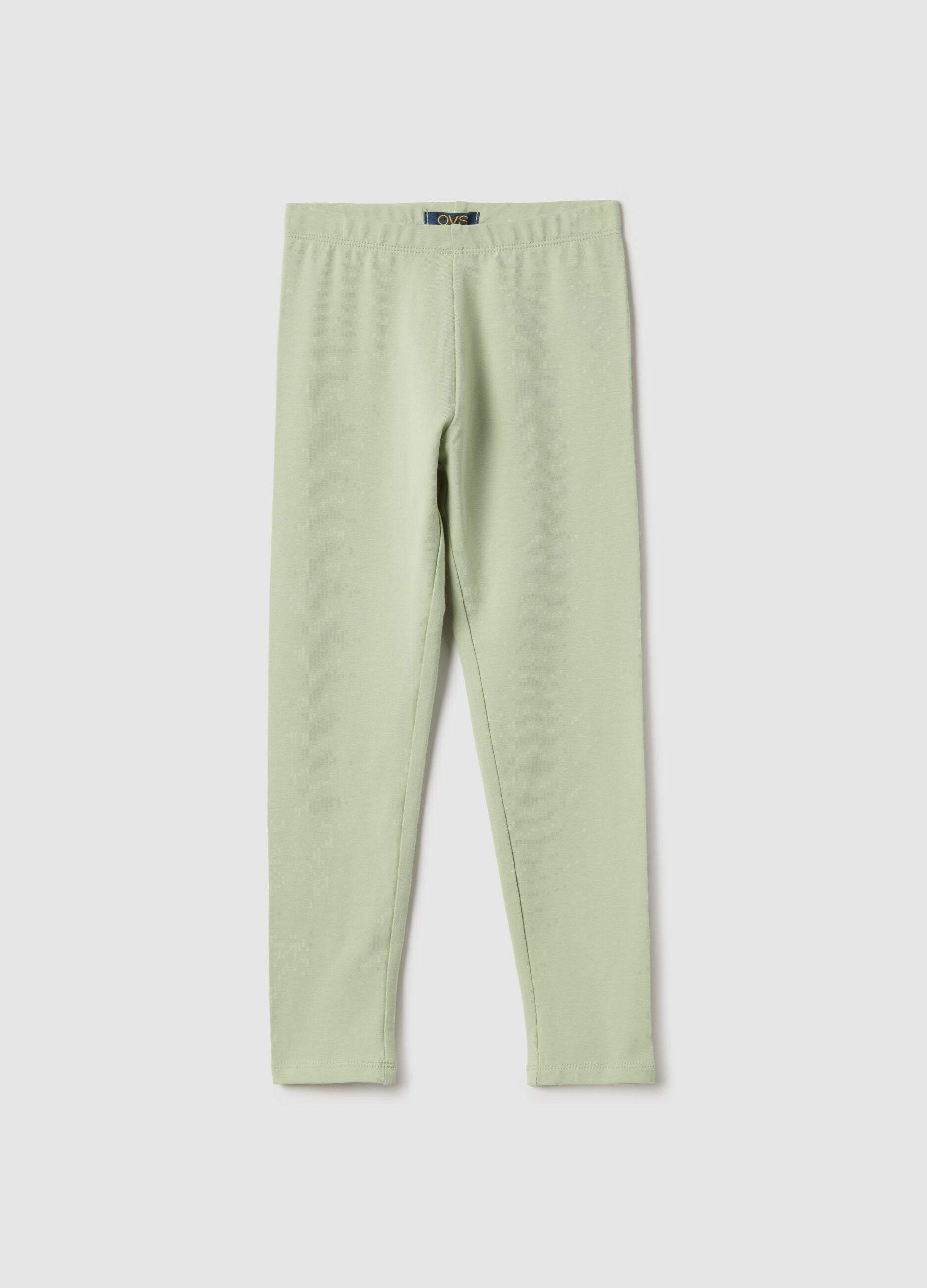 Girls' Slim Fit Green Stretch Cotton Leggings
