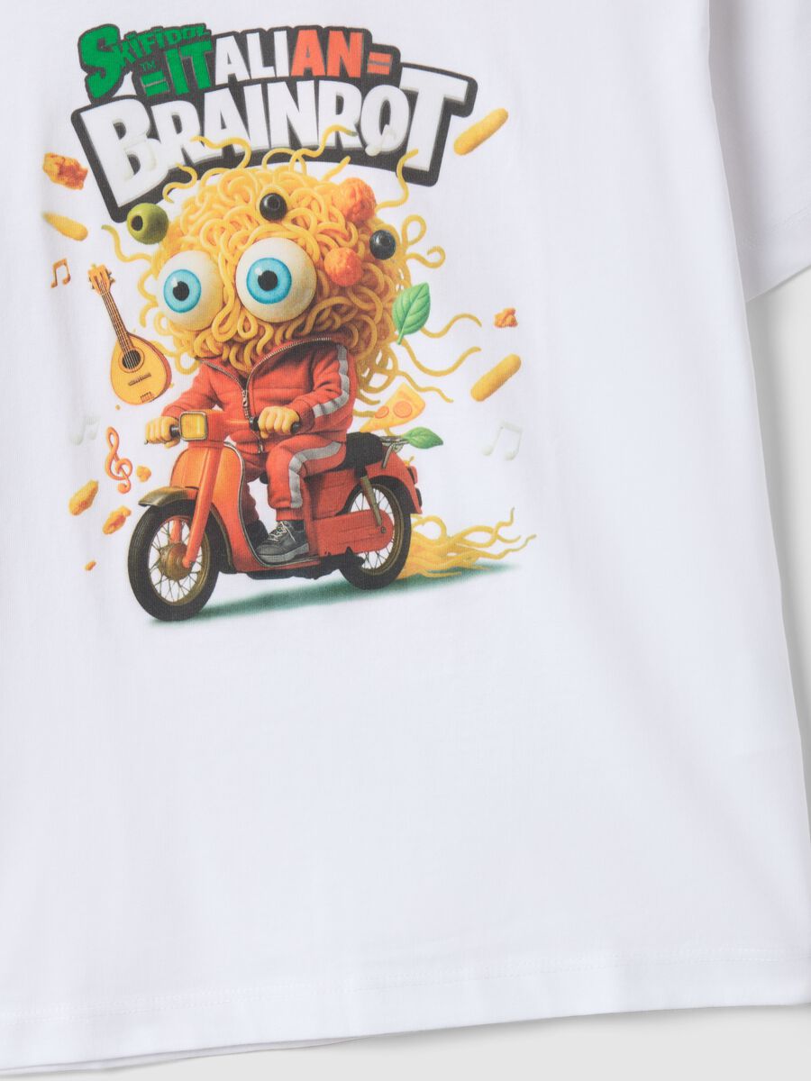 Children's white pure cotton T-shirt regular fit with print_2