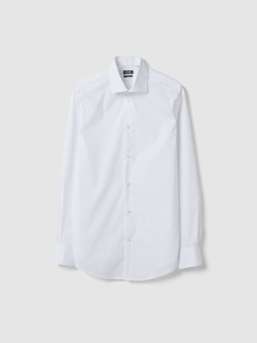 Camicia in cotone elasticizzato bianca slim fit con collo classico_4