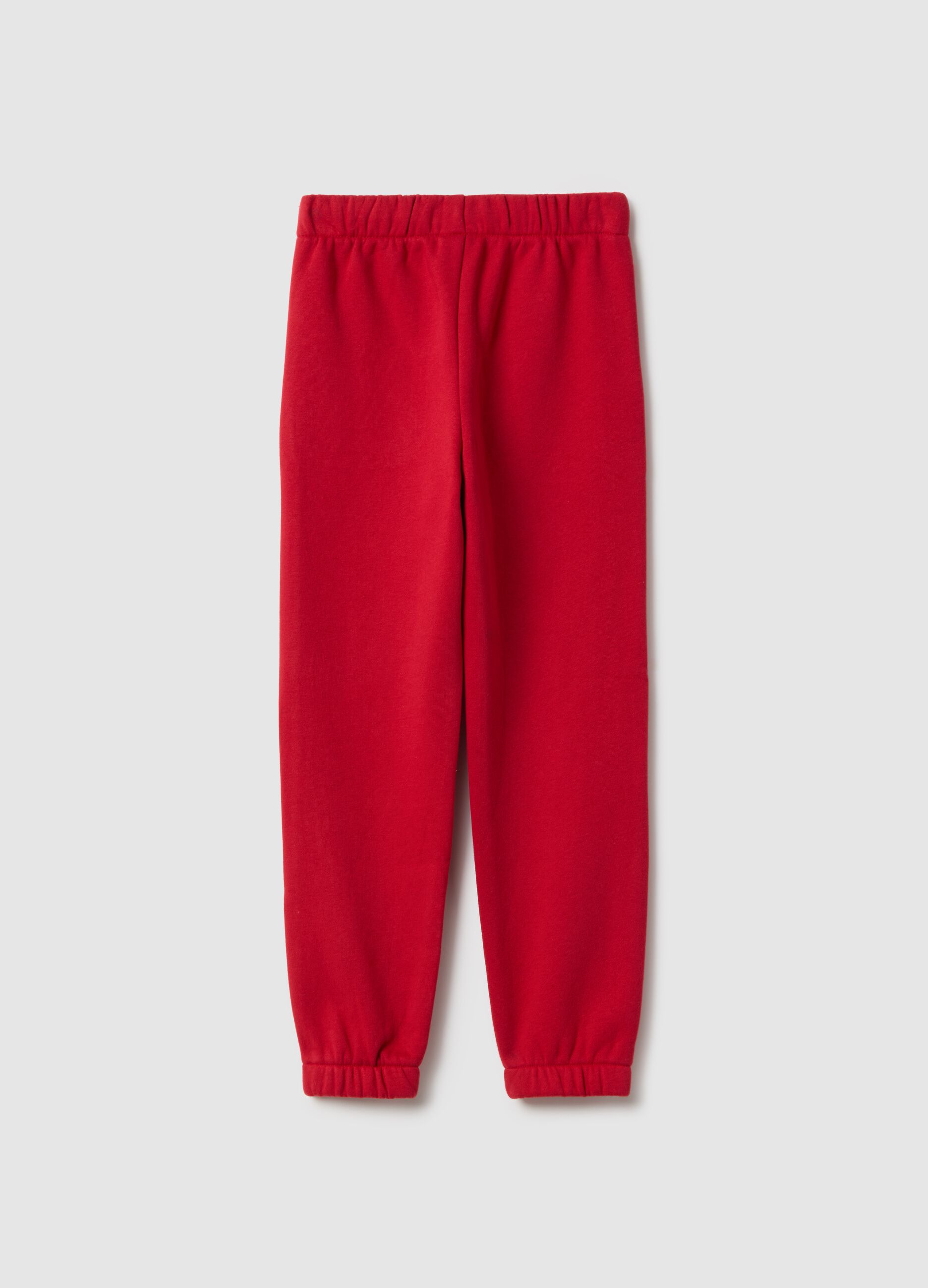 Girls' red cotton blend joggers with regular fit and logo