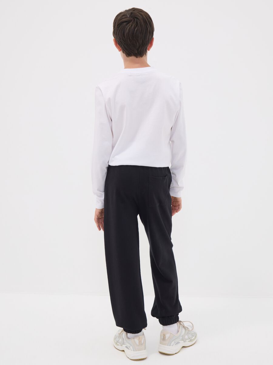 Black pure organic cotton jogger trousers for boys, relaxed fit_1
