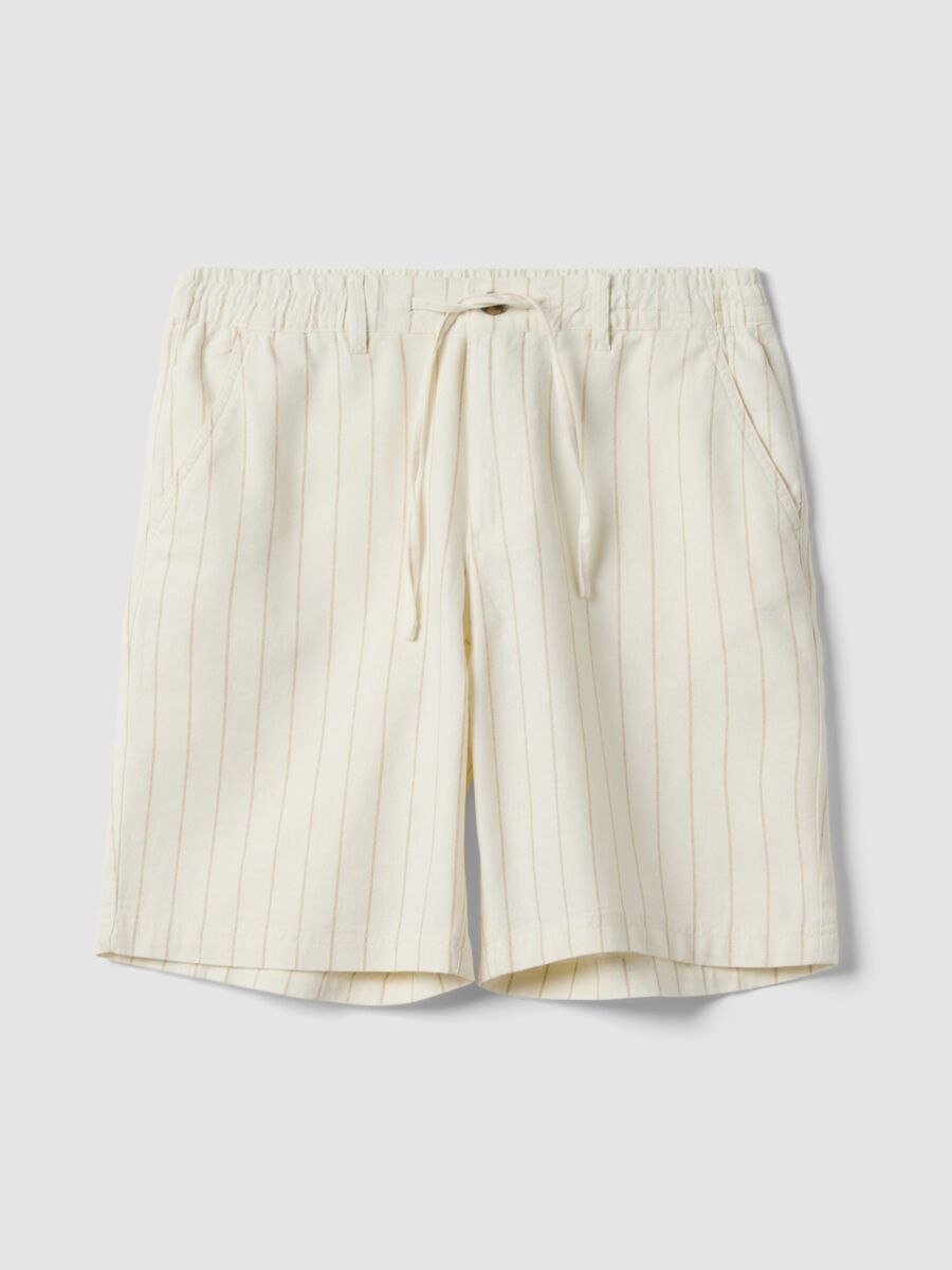 Multicolour striped linen-cotton blend shorts, regular fit_4