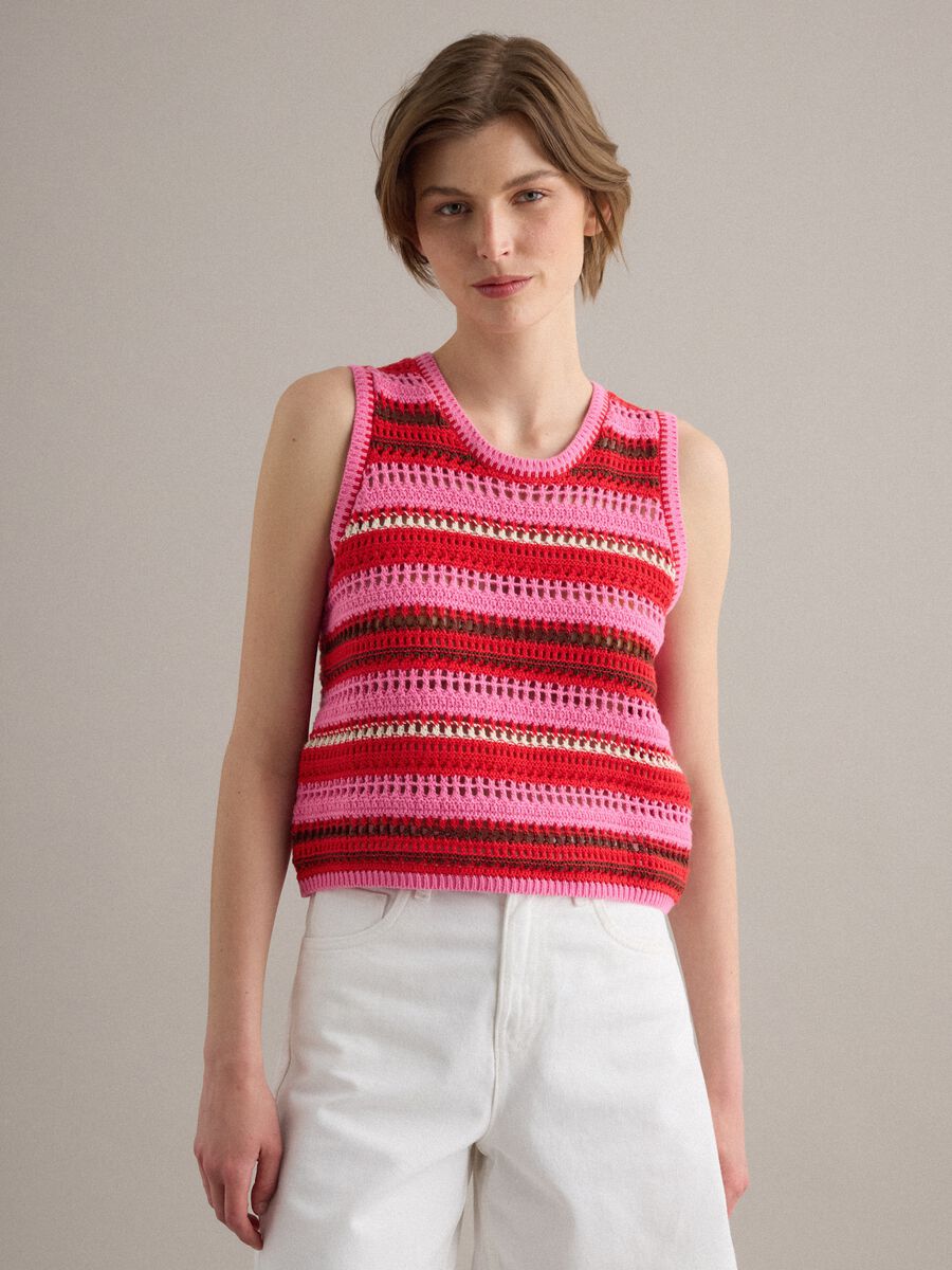 Multicolour striped pure cotton knitted vest, regular fit_2