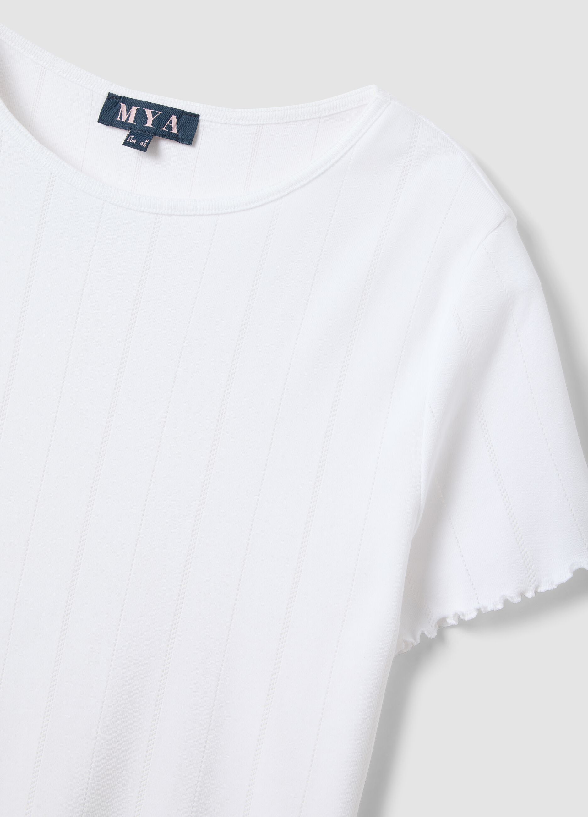 White pure cotton striped regular fit T-shirt