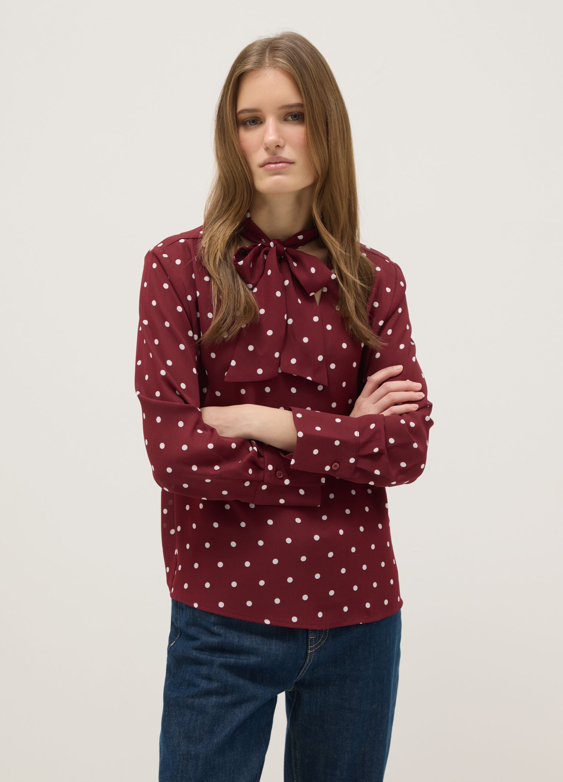 Crepe Burgundy Polka Dot Shirt