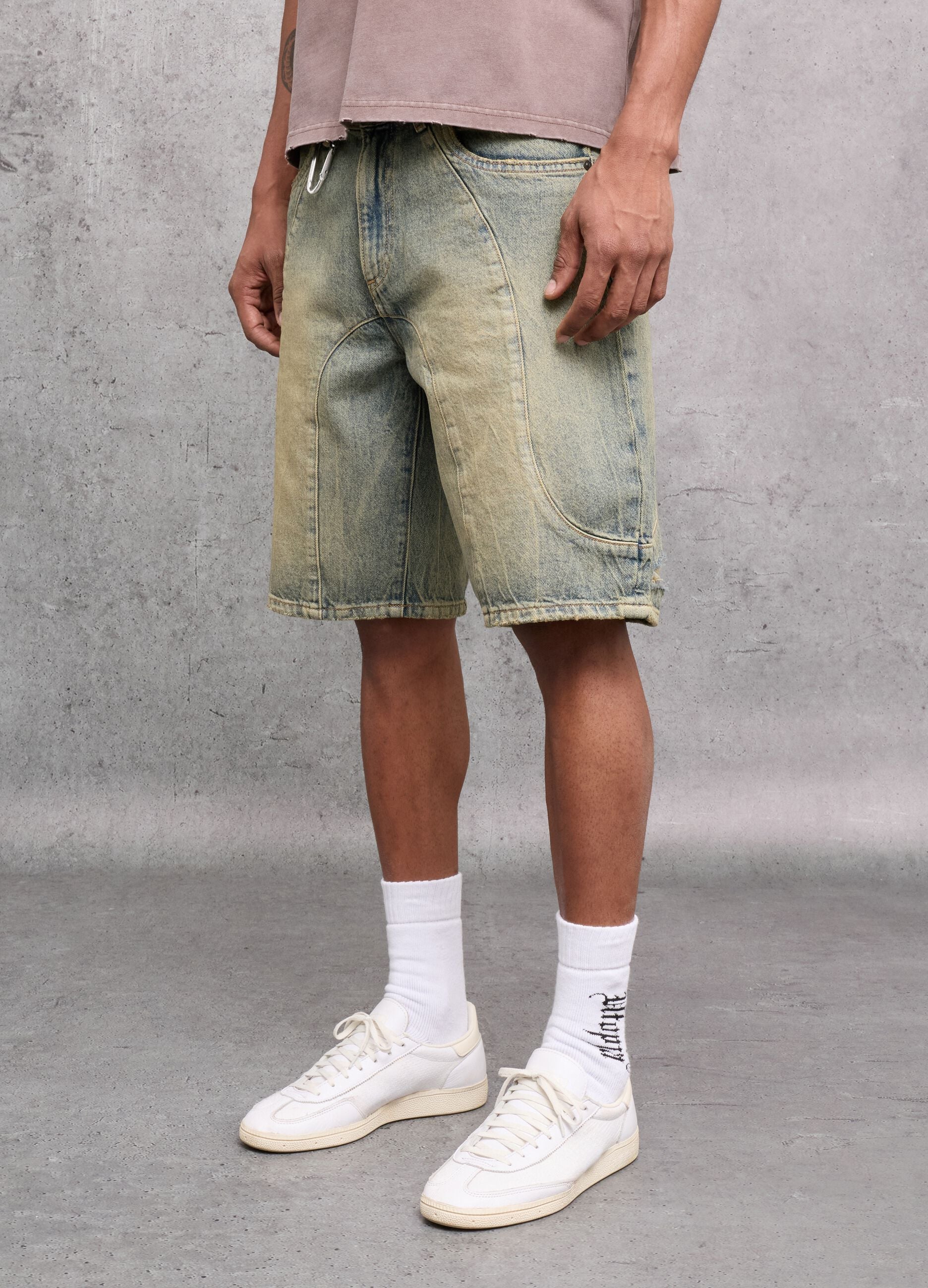Washed Light Blue & Tea Denim Shorts